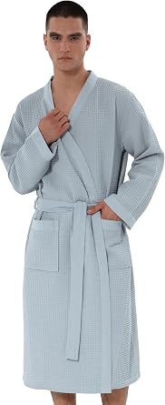 SEYANTE Turkish Cotton Waffle Robe for Men Organic GOTS Certified Spa Bathrobe, Lightweight Kimono, Soft Cotton Bathrobe