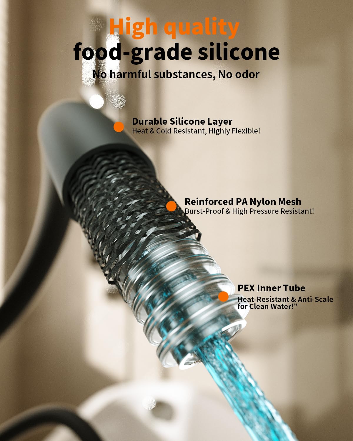 Cobbe Shower Hose 2m, Smooth Silicone Shower Hose, Black, 28 cm x 16.6 cm - Image 2