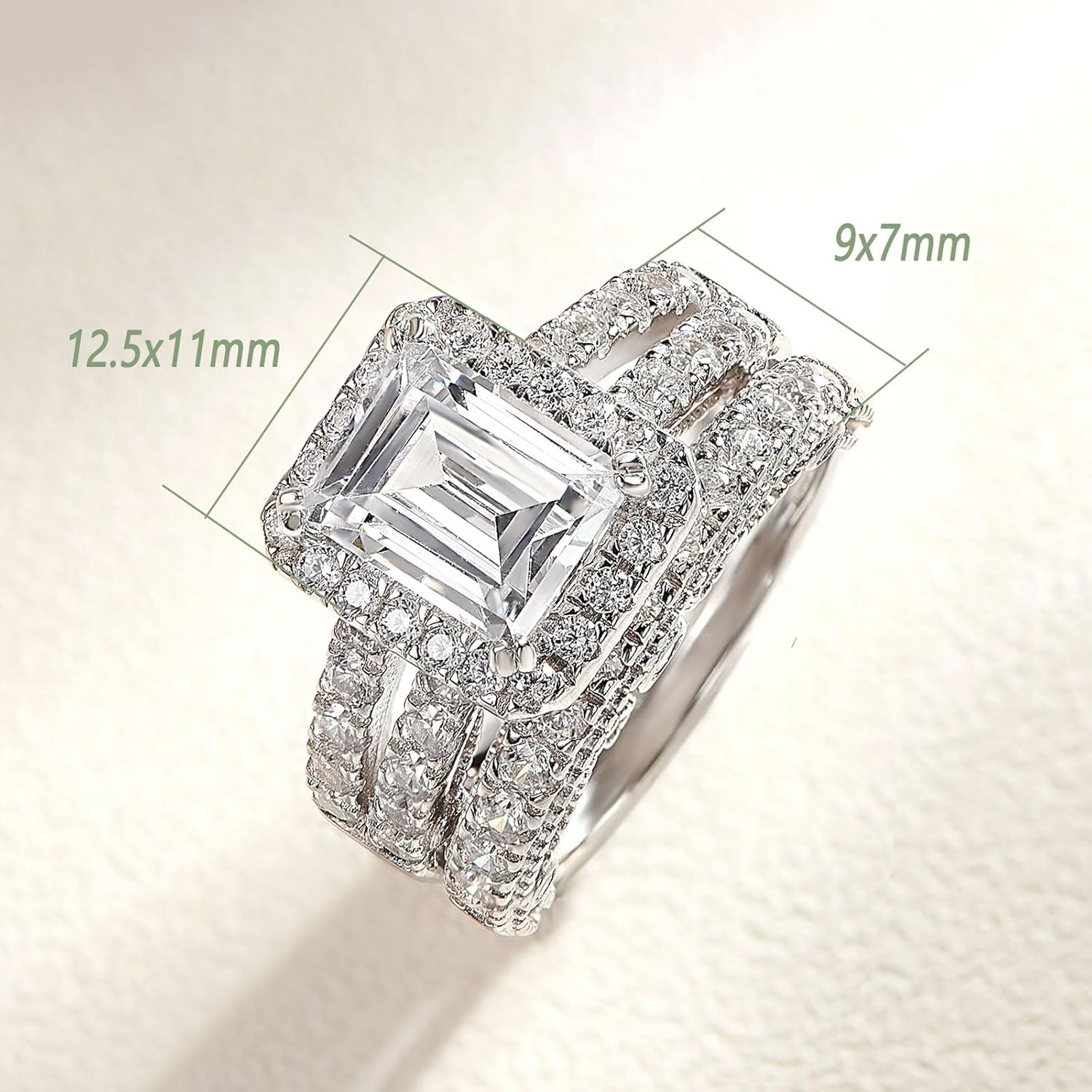 Wuziwen Vintage Emerald Cut Engagement Rings Wedding Ring Set for Women 925 Sterling Silver CZ
