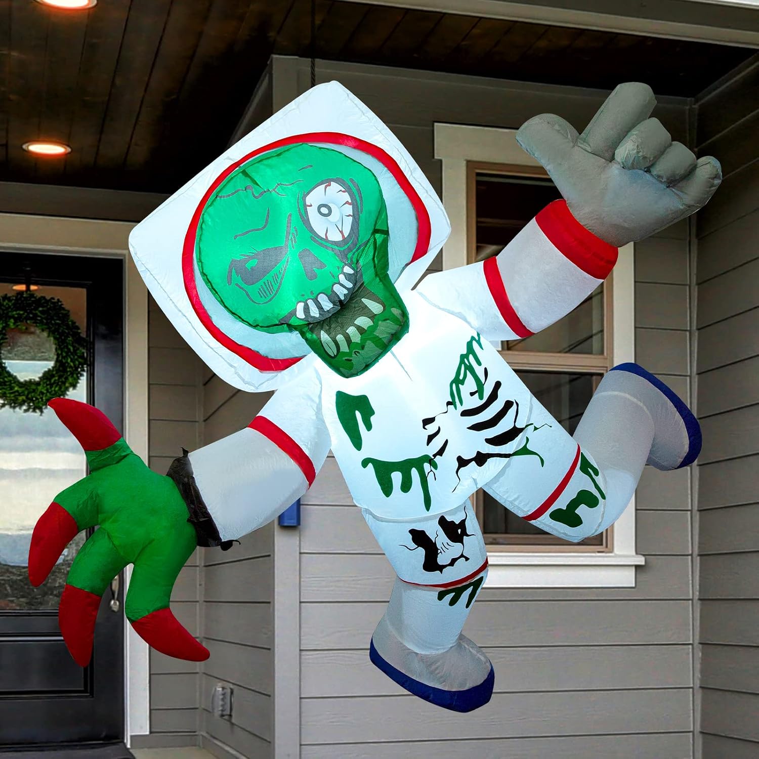 GOOSH 5Feet High Halloween Inflatable Hanging Space Zombie Blow Up Yard Decoration Clearance with LED Lights Built-in for Holiday/Party/Yard/Garden
