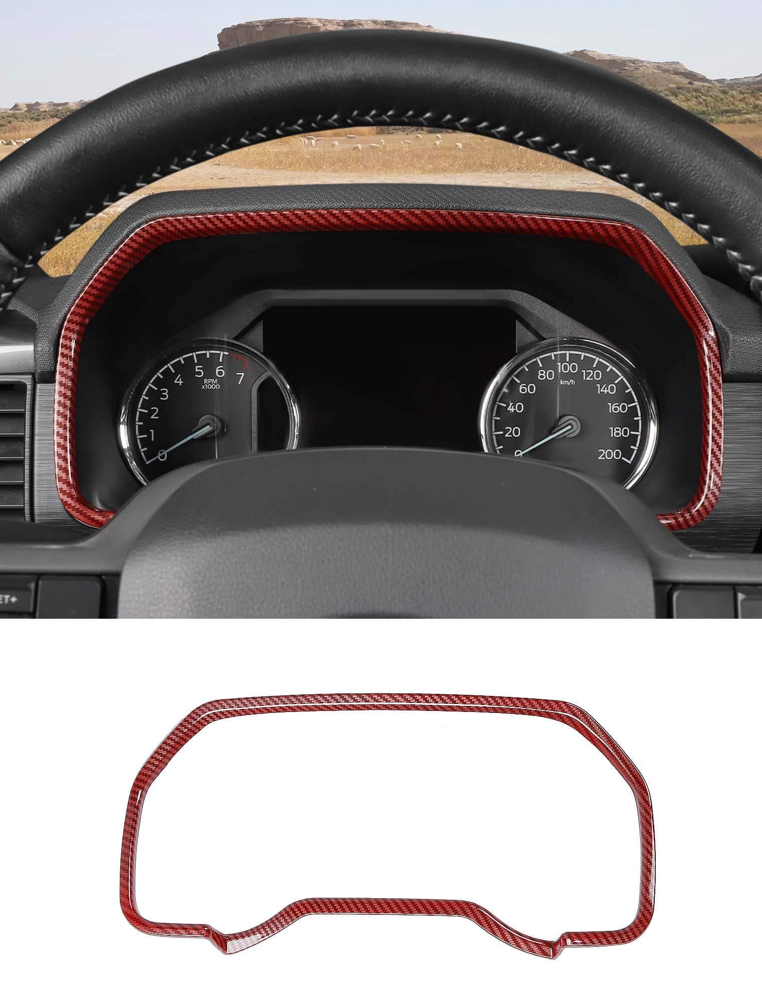 Savadicar Red Carbon Fiber Interior Accessories - Instrument Panel Bezel Trim Cover for Ford F150 (2021-present) - Premium Texture Interior Decor