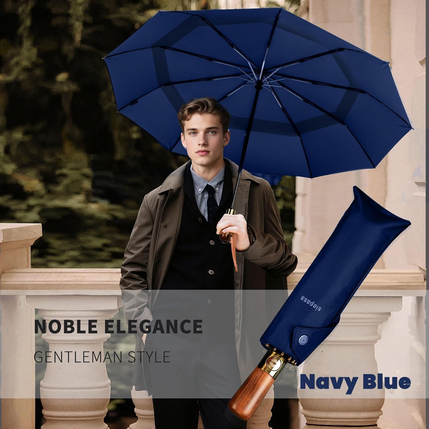 SIEPASA 49/54/62 Inch Windproof Golf Umbrella - Automatic Open/Close, Real Wood Handle - Large Folding Travel Umbrella for Wind, Rain & Sun Protection. - Image 8