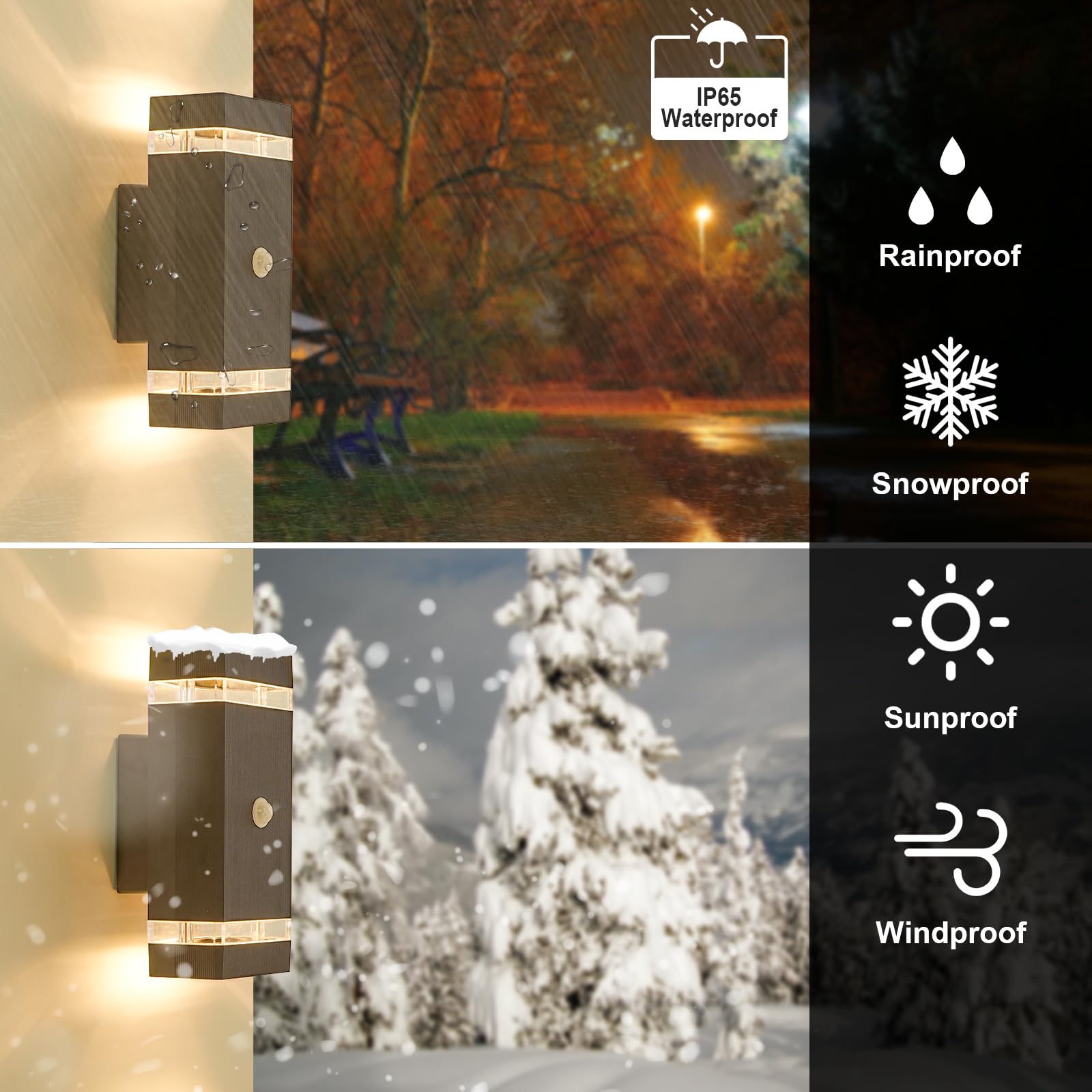 LMP Up Down Outdoor Wall Lights PIR, Motion Sensor Outside Lights Mains Powered, IP65 Square Porch Front Door Light Electric - Image 4