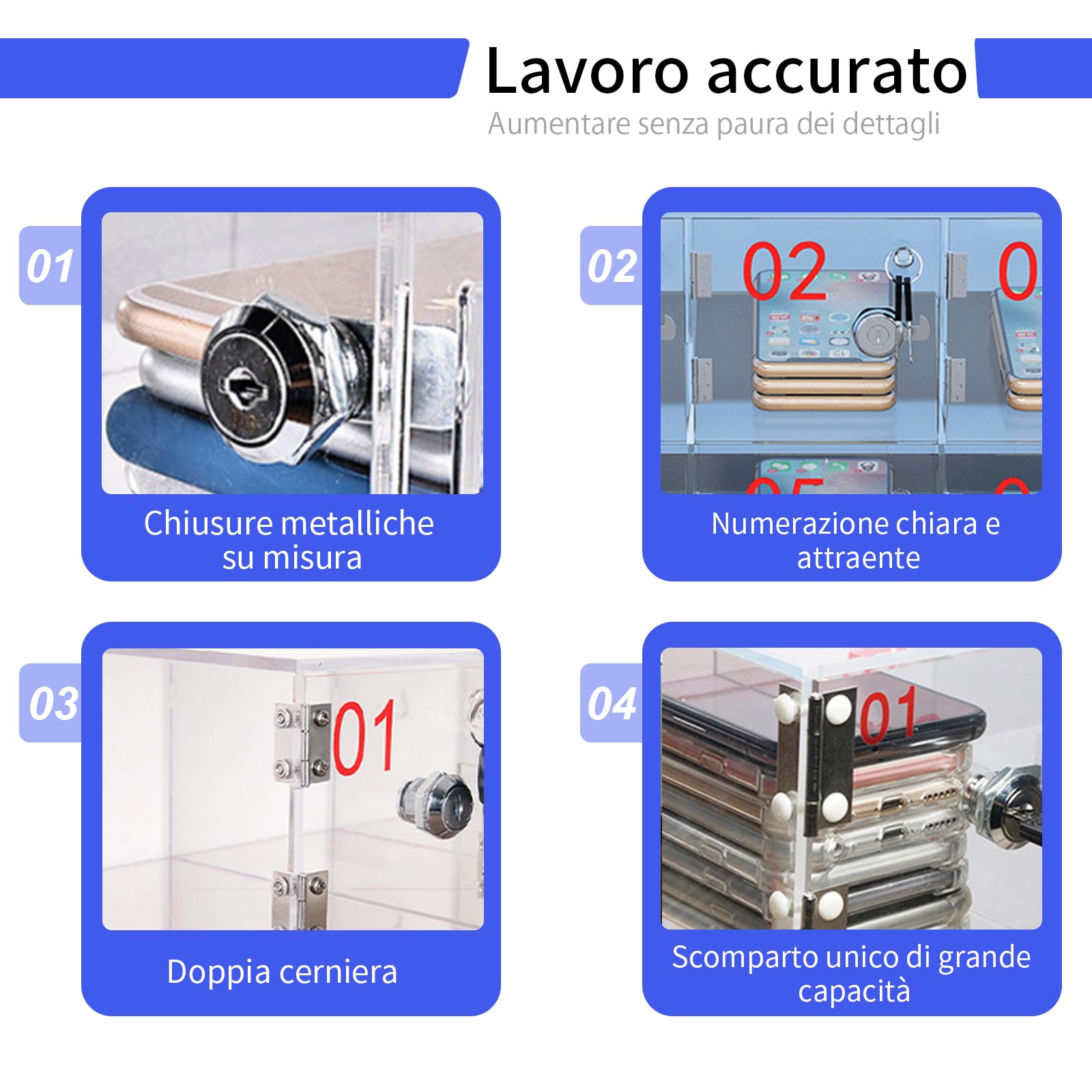 Cell Phone Locker Box per l'aula chiaro acrilico 6 Slot Cell Phone Storage Cabinet Bin con serrature a porta armadietto del telefono per aule, sale riunioni, laboratori, palestre