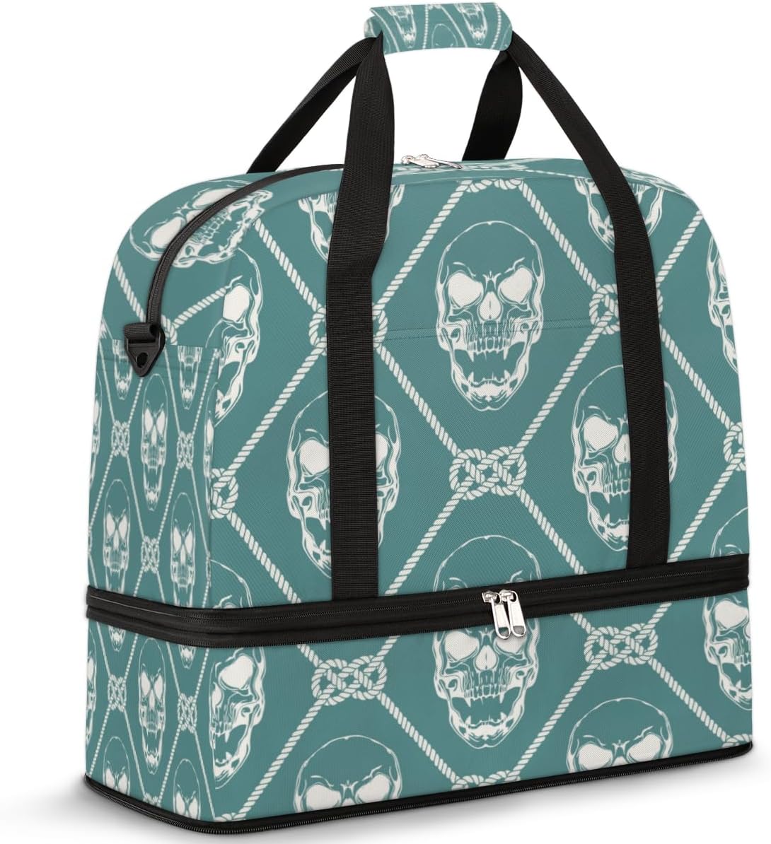 QsirBC Skull Halloween Theme Gym Bag for Women Duffle Tote with Shoes Compartment Men Weekender Duffel for Dance Travel Sports Swimming Overnight