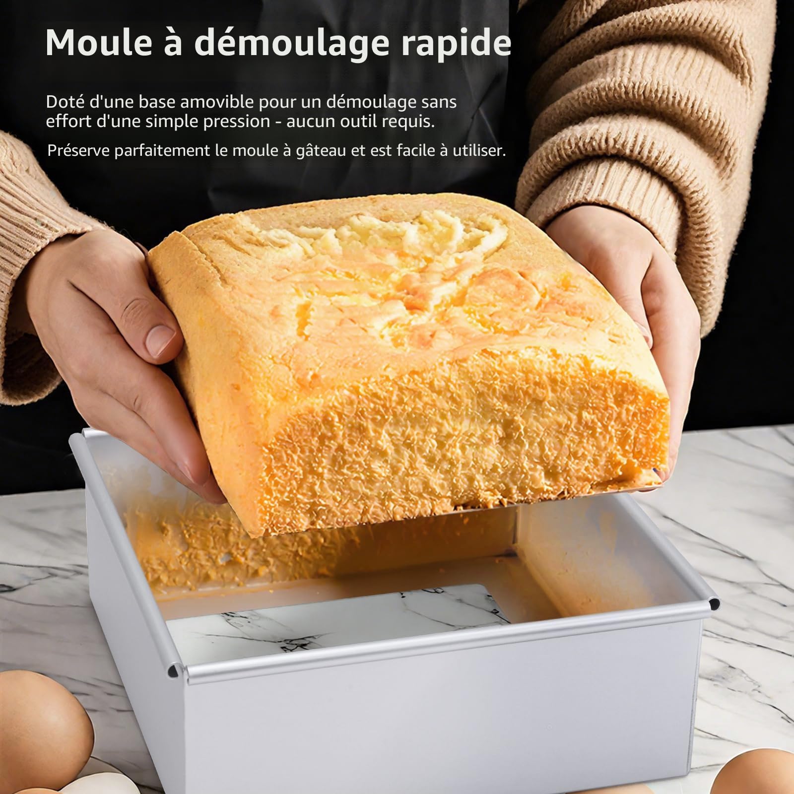 Moule à Gâteau Carré 21,8 x 21,8 cm, aluminium anodisé, Plat à Gateau Avec Fond Amovible, Idéal pour la Cuisson de Gâteaux et Tartes, Argent