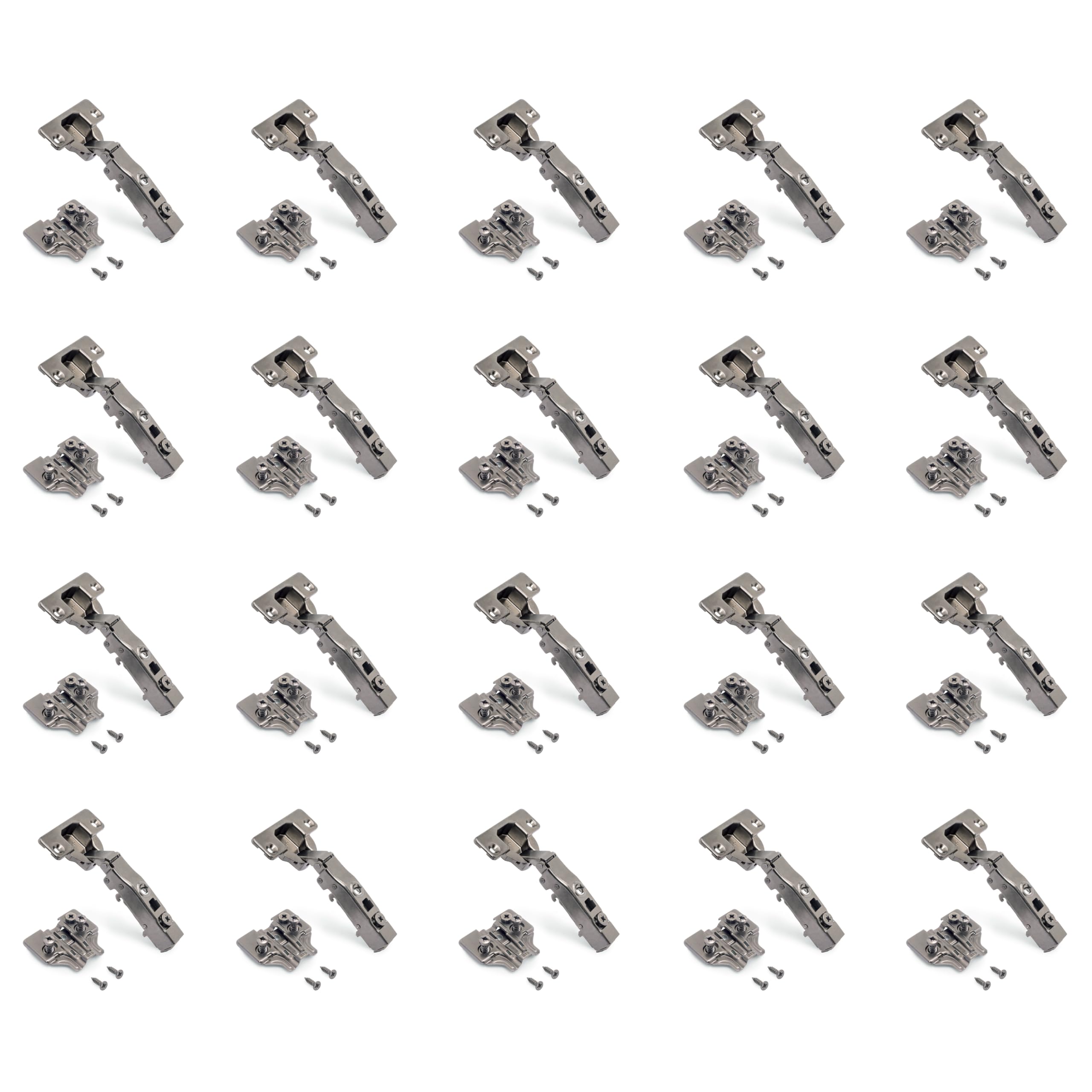 Emuca Titanium - Kit Of 20 Full Overlay Hinge X91 With Soft Close And Plate, With Euro Screw, 105º Opening, Steel