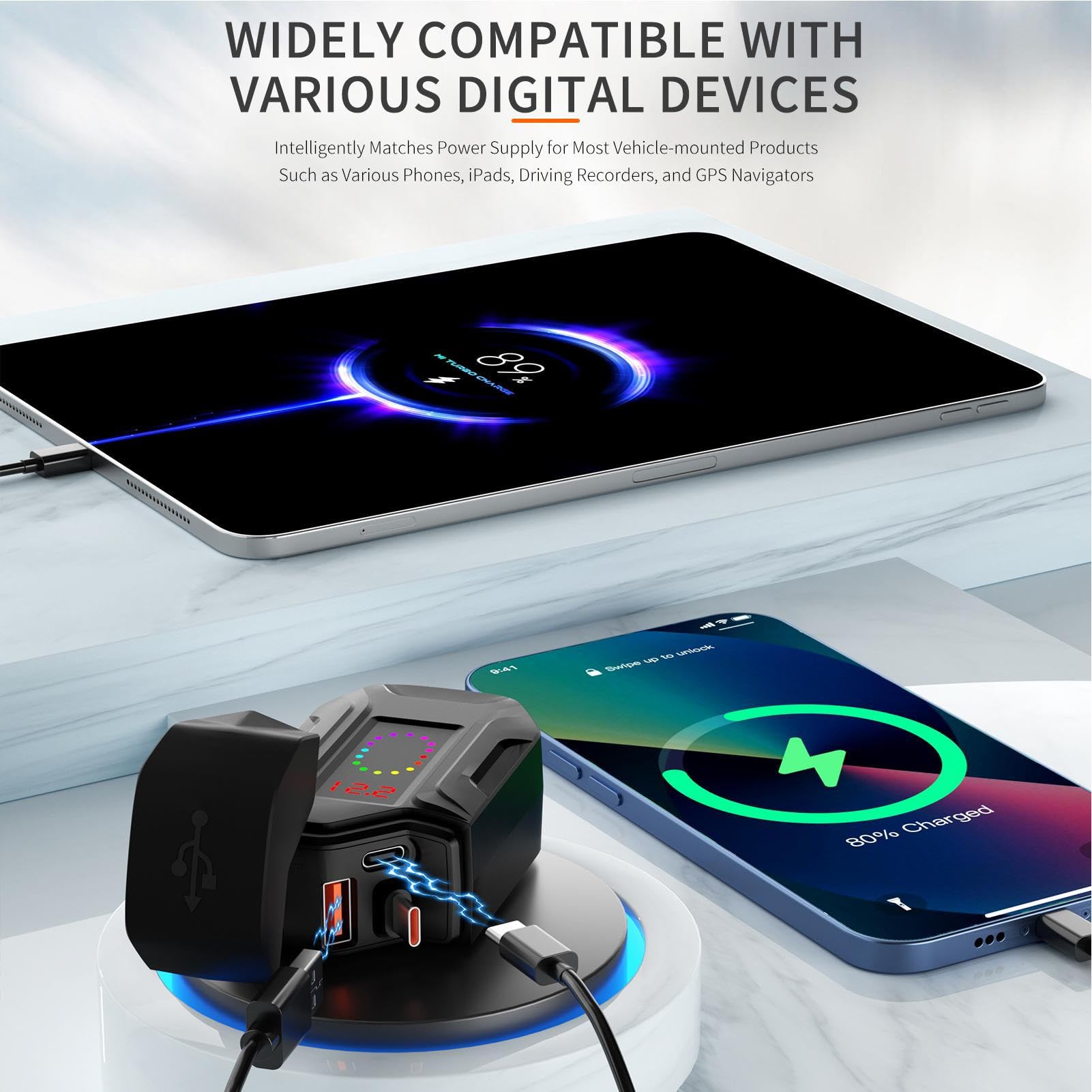 Motocyklowy Port Ładowania USB Wodoodporny Adapter Type-C Do Szybkiego | Szybka Ładowarka Telefonu Na Motocykl Do Domu Kempingu Podróży Drogowych I Pracy Dla Urządzeń