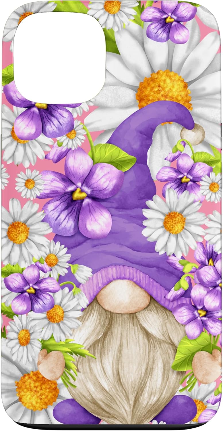 Violet Flower With Daisies For Spring Girls Cute Gnome Case for iPhone 12/12 Pro
