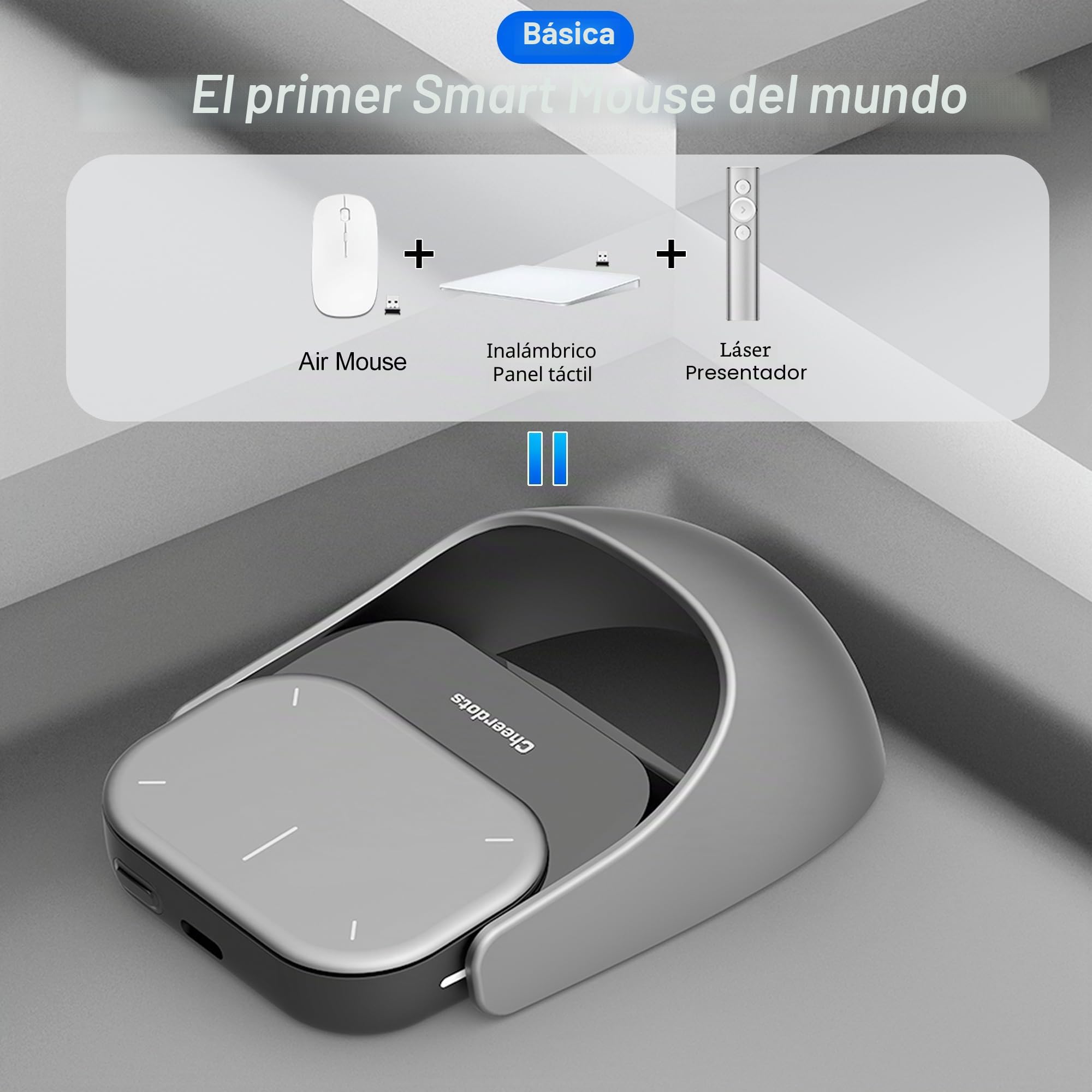 2025 Nuevo Ratón Inalámbrico - 2 en 1 Ratón Aéreo Extraíble [Sin GPT], Presentador con Puntero Láser para Presentaciones y Mando a Distancia, Compatible con PC/Mac/Portátil (Sin Grabación, Plateado)