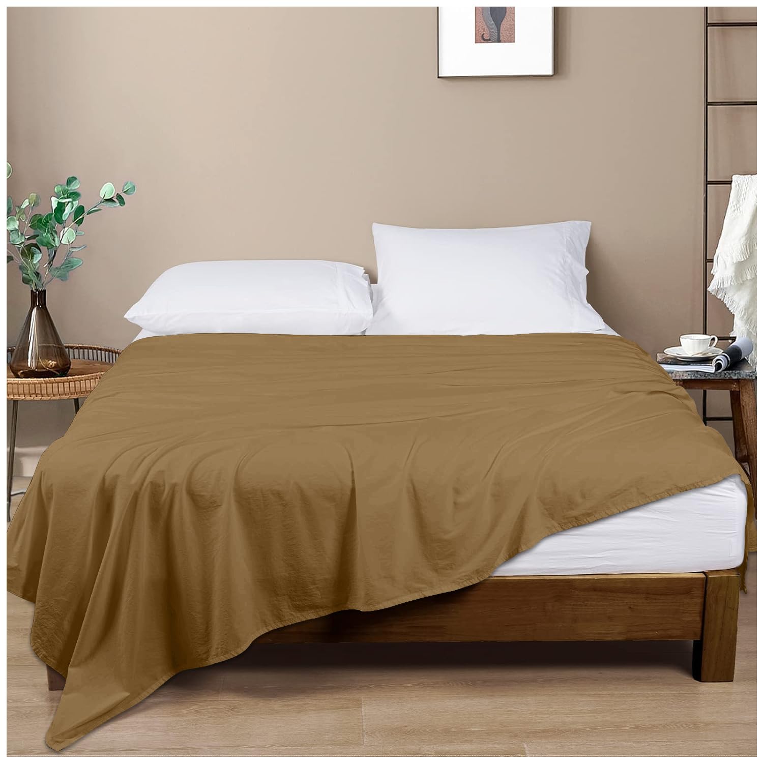 GC GAVENO CAVAILIA Flat Sheet King Size, Non Iron Plain Dyed Hotel Quality Flat Sheet, Soft Polycotton Fade Resistant Bedding, Easy Care Flat Bed Sheets, Mocha โ image 1