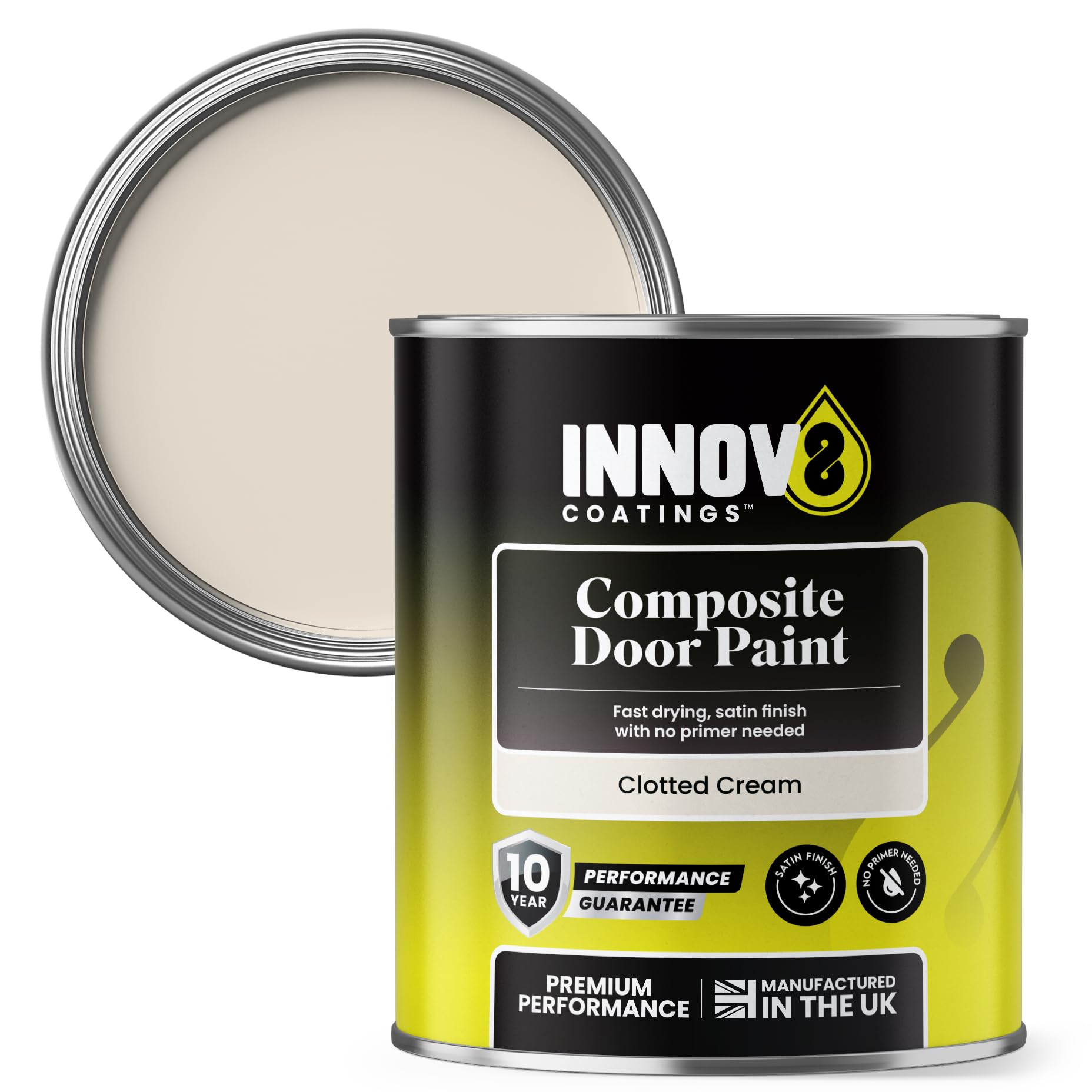 INNOV8 COATINGS COMPOSITE DOOR PAINT - 750 ml - No Primer or Top Coat - Fast Drying - Satin Finish - Clotted CREAM - Exterior Door Paint