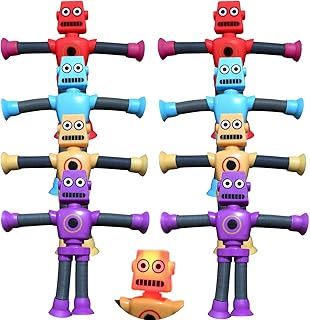 8Pcs Telescopic Suction Cup Giraffe Toy, Ever-Changing Giraffe Telescopic Tube Suction Cup Toys, Stretch and Decompress Novel Educational Toys for Boys Girls,4pcs robot with light