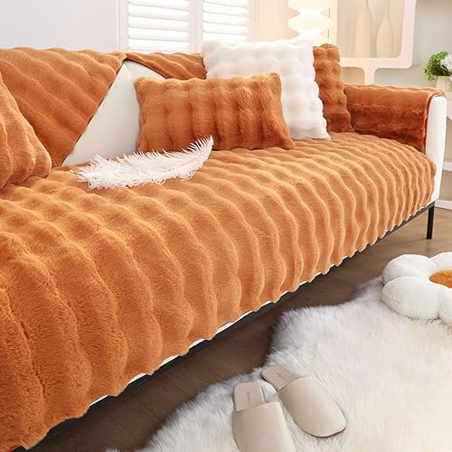 vctops Funda de sofá de forro polar de piel sintética naranja, suave y acogedora funda de felpa con burbujas para sofá seccional, funda