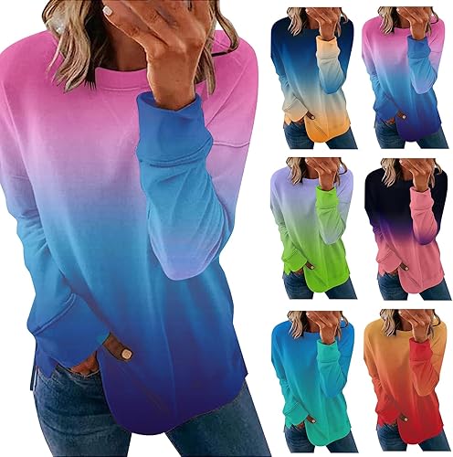 Miniatura 5 de Sudaderas de otoño para mujer, sudaderas casuales de manga larga con cuello redondo y teñido anudado