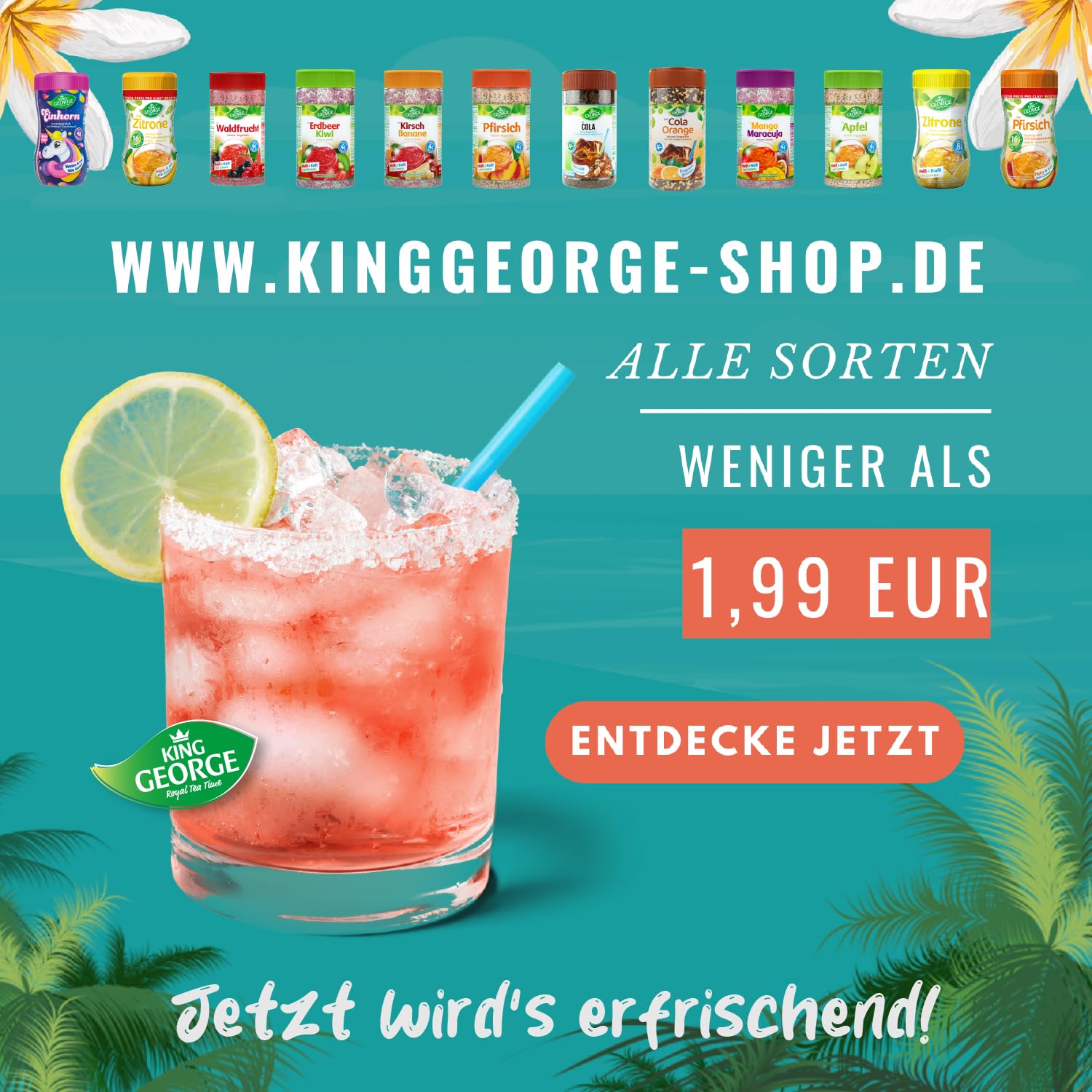 KING GEORGE - Royal Tea Time, sabor a maracuya, bebida instantánea de 6 x 400 g, 1 lata da hasta 4 litros de bebida refrescante caliente y fría
