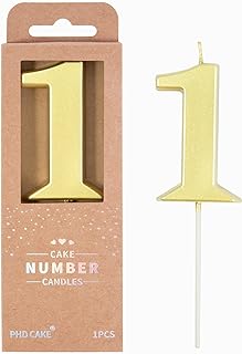PHD CAKE 2.76 Inch Modern Gold 1 Number Birthday Candles, Gold Number Candles, Cake Number Candles, Party Celebration