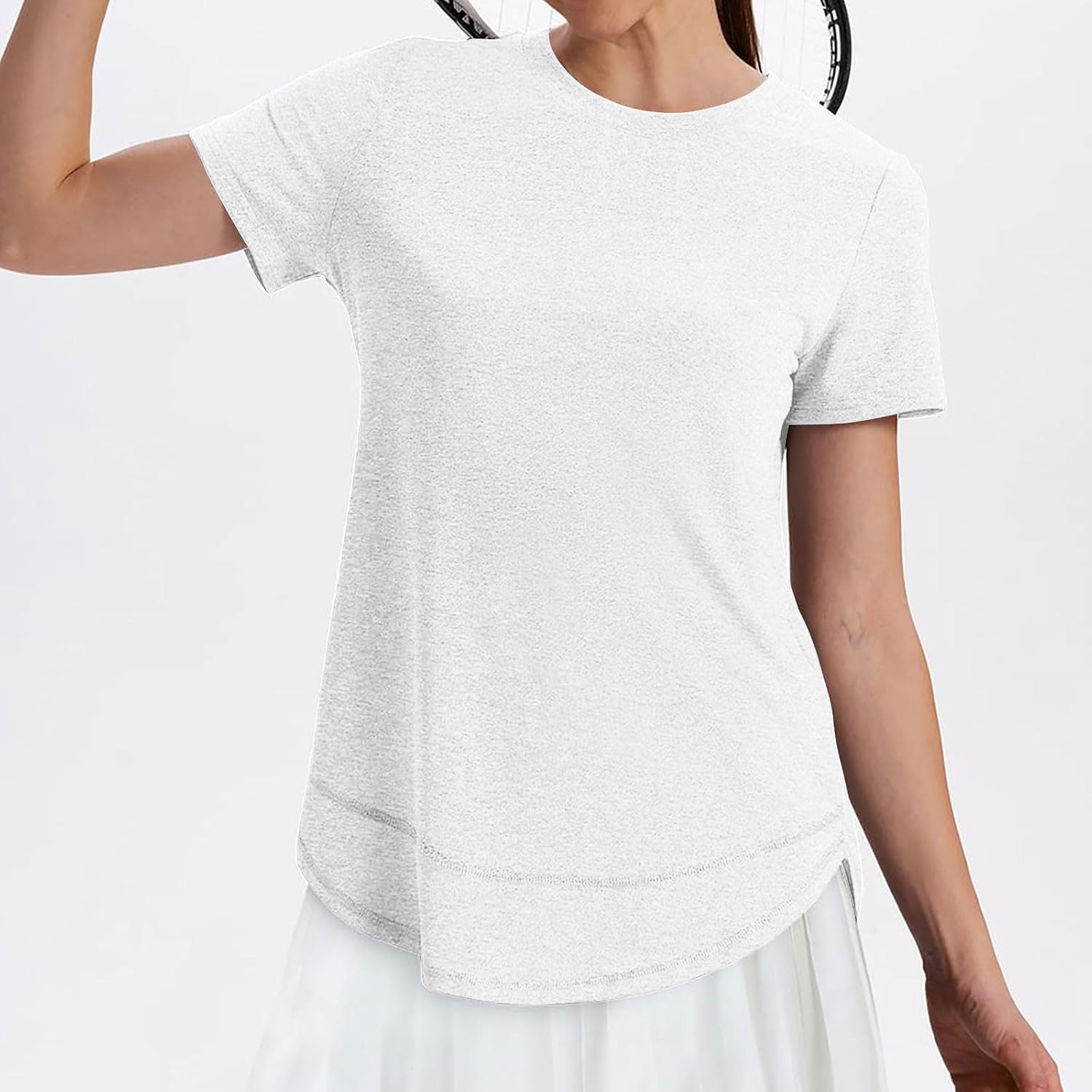 Sun Protection Women Crew Neck Short Sleeve Plus Size Tunic Shirts Solid Color Quick Dry Lightweight Cool Shirt