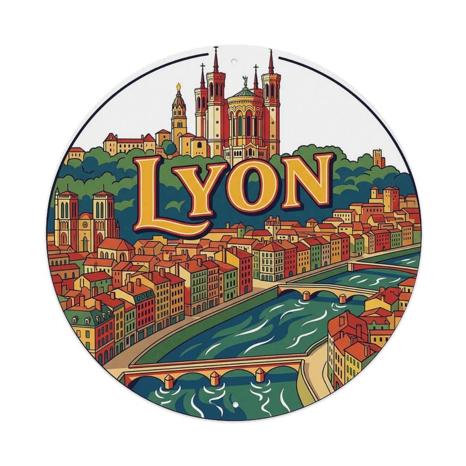France Vintage Travel Lyon Vintage Metal Tin Sign Plaque Wall Decor for Cafe, Club Bar, Office, Garden Metal Poster 8x8Inch