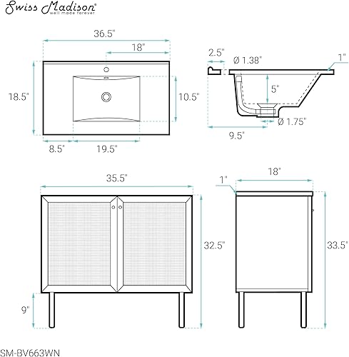 Vista 251 de Swiss Madison Classe - Lavabo de baño de roble de 24 pulgadas incluido