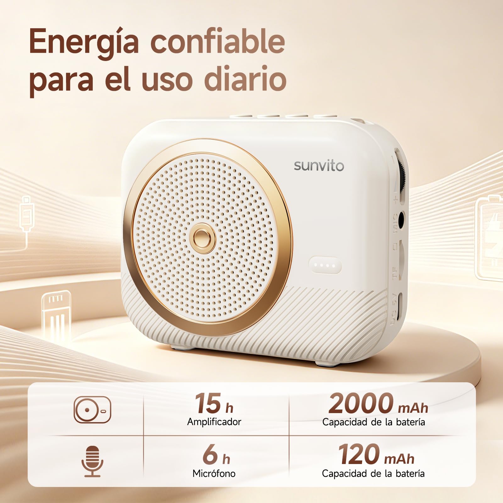 Amplificador de Voz inalámbrico para Profesores, con 2 micrófonos. | Soporta Bluetooth, tarjeta TF y modo dual, compatible con móviles y tablets para audio, música o apoyo de voz.