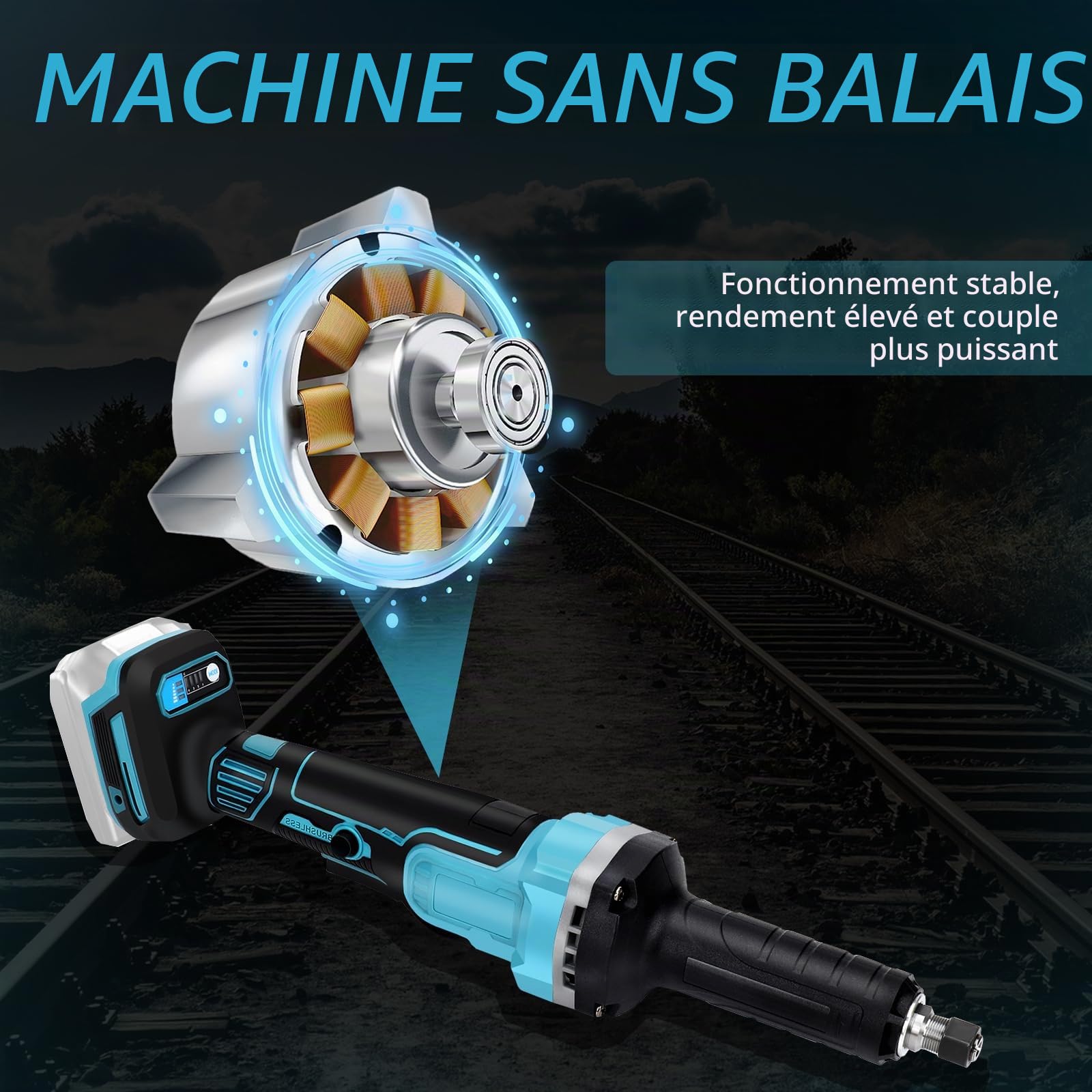 Meuleuse sans fil compatible avec Makita 18V batterie, meuleuse droite électrique sans balais avec mandrin de 6 mm et 4 vitesses réglables (sans batterie) (Pas d'accessoires)