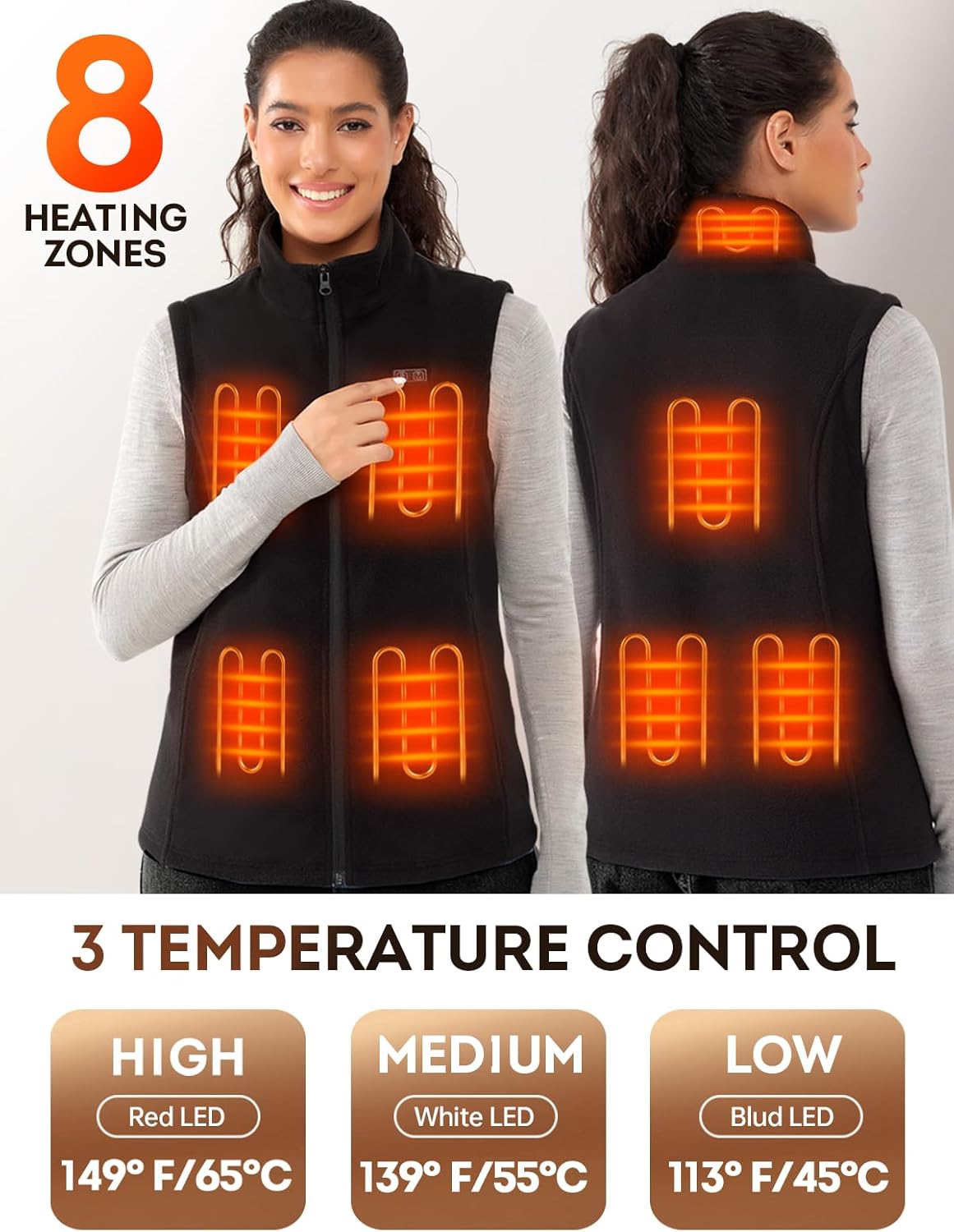 Heated Vest for Women with 7.4V 16000mAh Battery Pack Included, Fleece Heated Vests Women, Electric Heating Vest - Image 3
