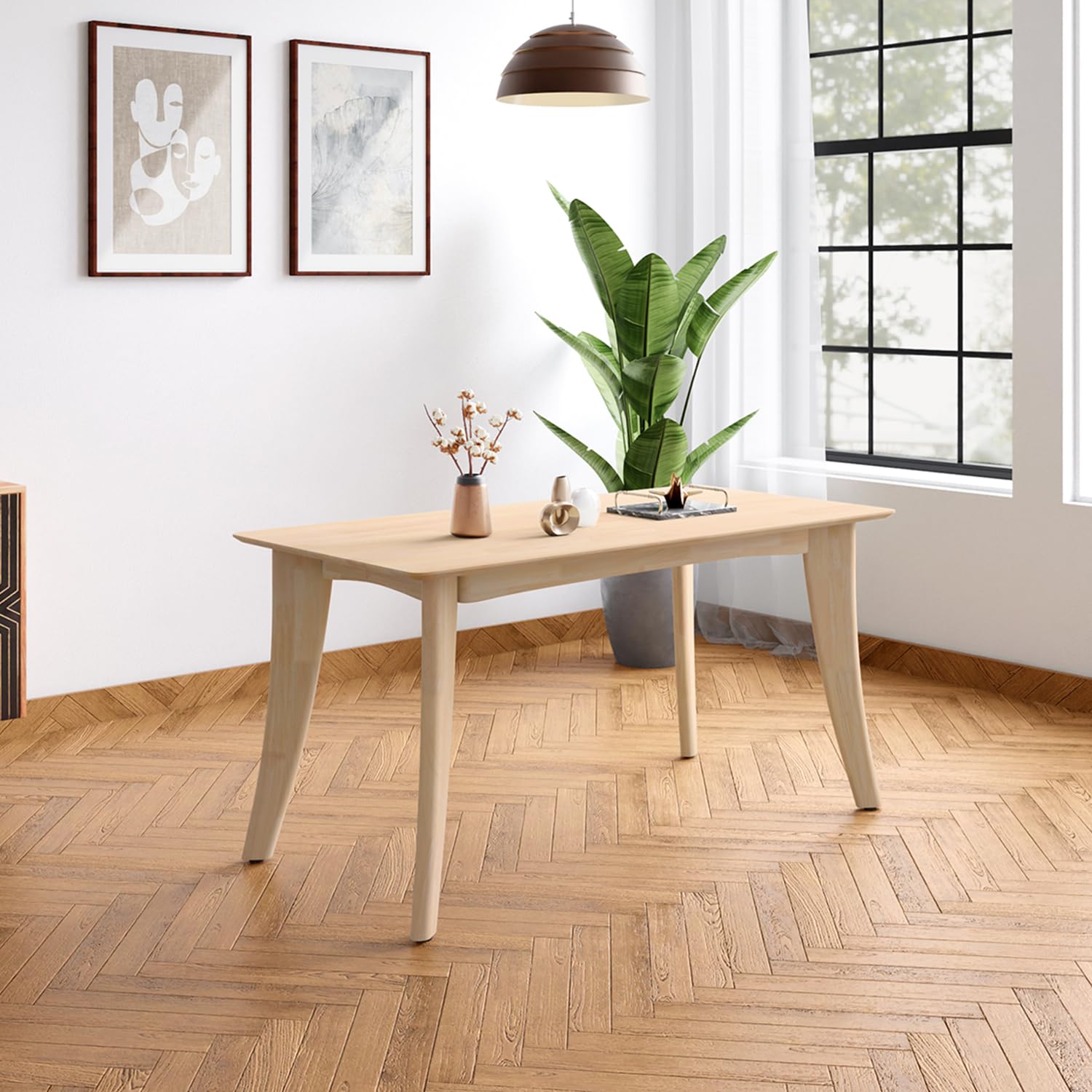 GODREJ INTERIO Sandcastle 6-Seater Rubber Wood Rectangular Dining Table ...