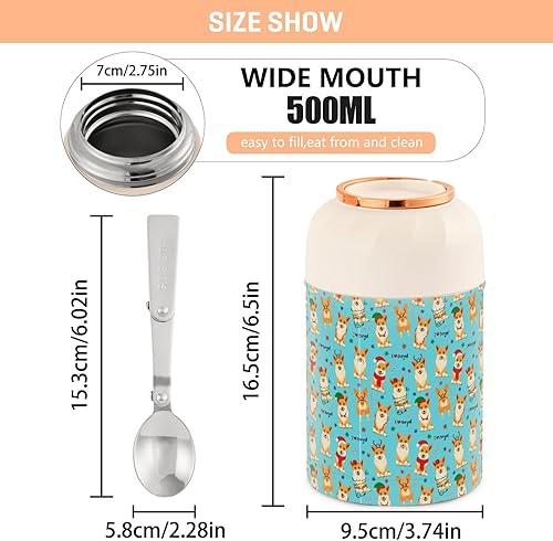 Miniatura 3 de Christmas Cute Corgis Food Jar with Spoon Stainless Steel Vacuum Insulated Food Container 17 oz Soup Thermos for Adults