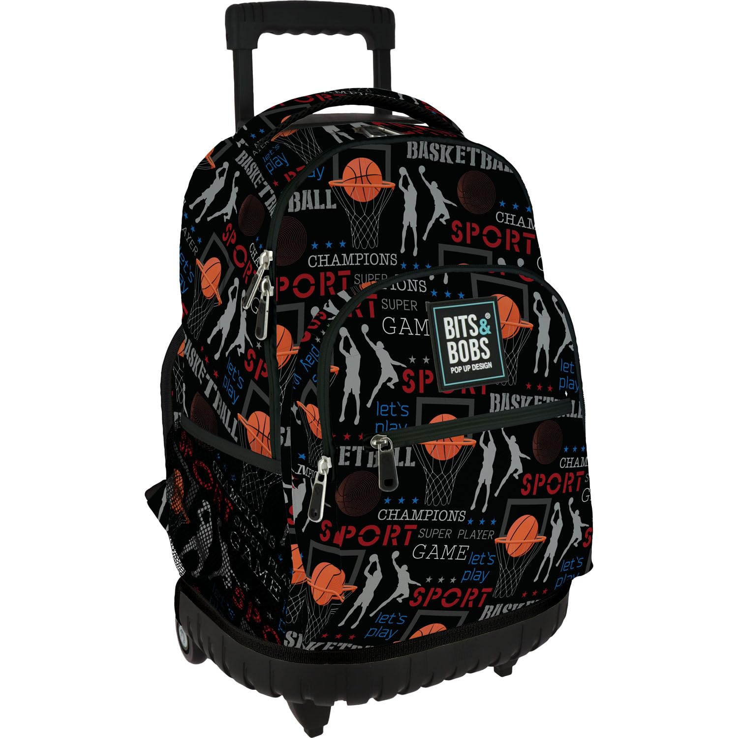 Grafoplás | Mochila Escolar con Ruedas | Carro Integrado | 52x37x25cm | Modelo Roller | Colección Basket | Bits & Bobs Pop Up Design | Perfecto Material Escolar Infantil y Primaria