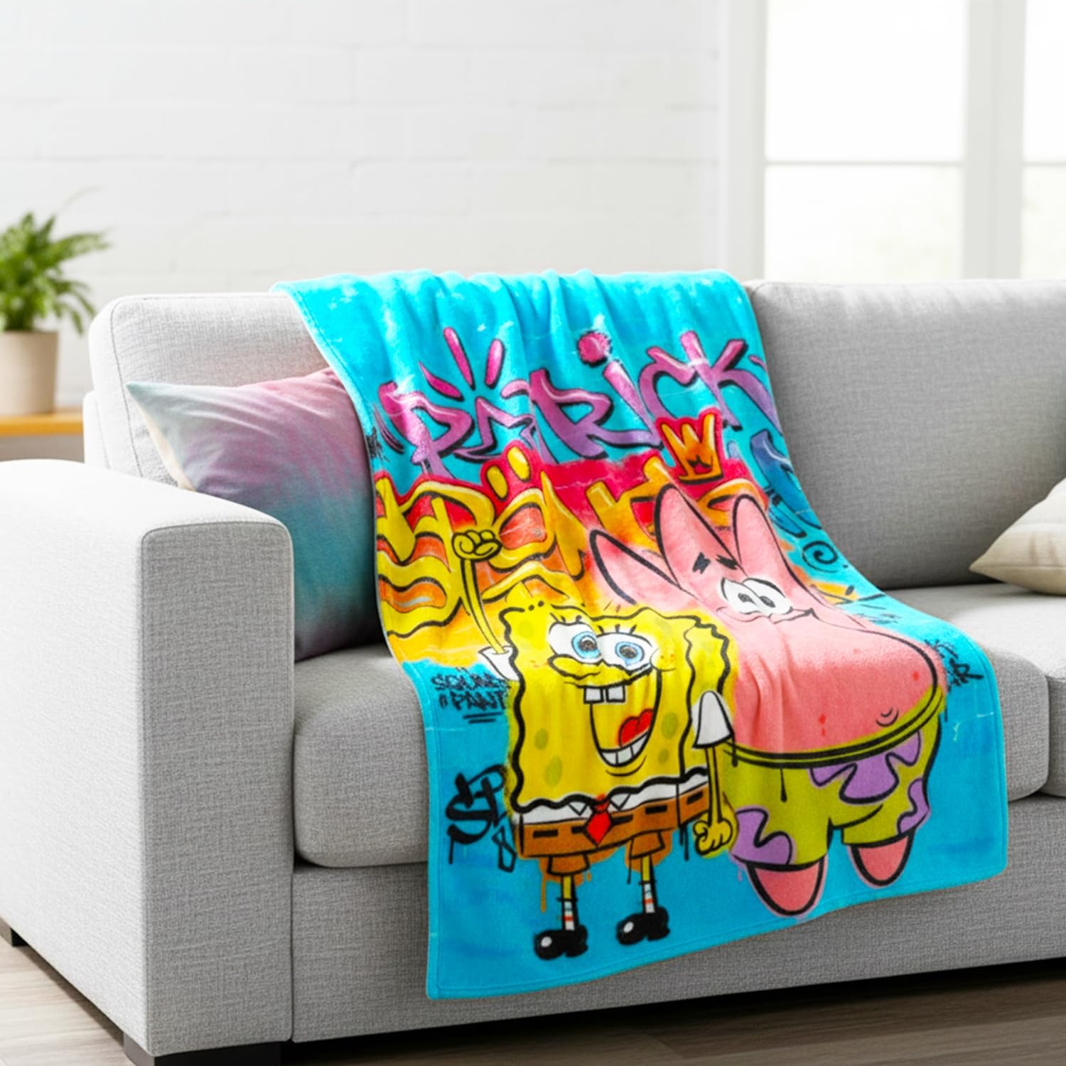 Nickelodeon Spongebob Throw Blanket Bundle - Spongebob Squarepants Kids and Teens Blanket for Bedroom Decor Plus Stickers, More for Boys and Girls | Spongebob Blanket Size 45" x 60"