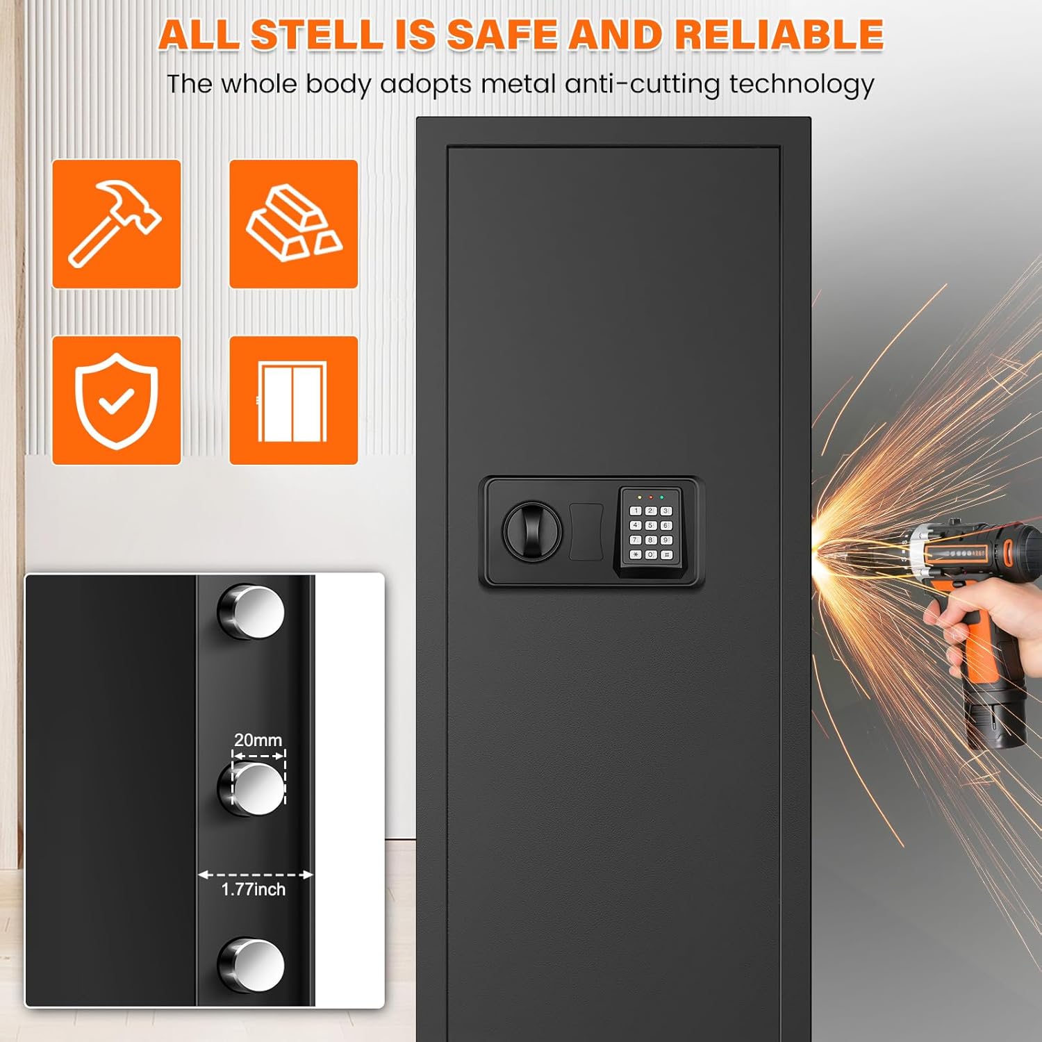 Zogola Wall Safe showing thick steel construction and anti-cutting technology