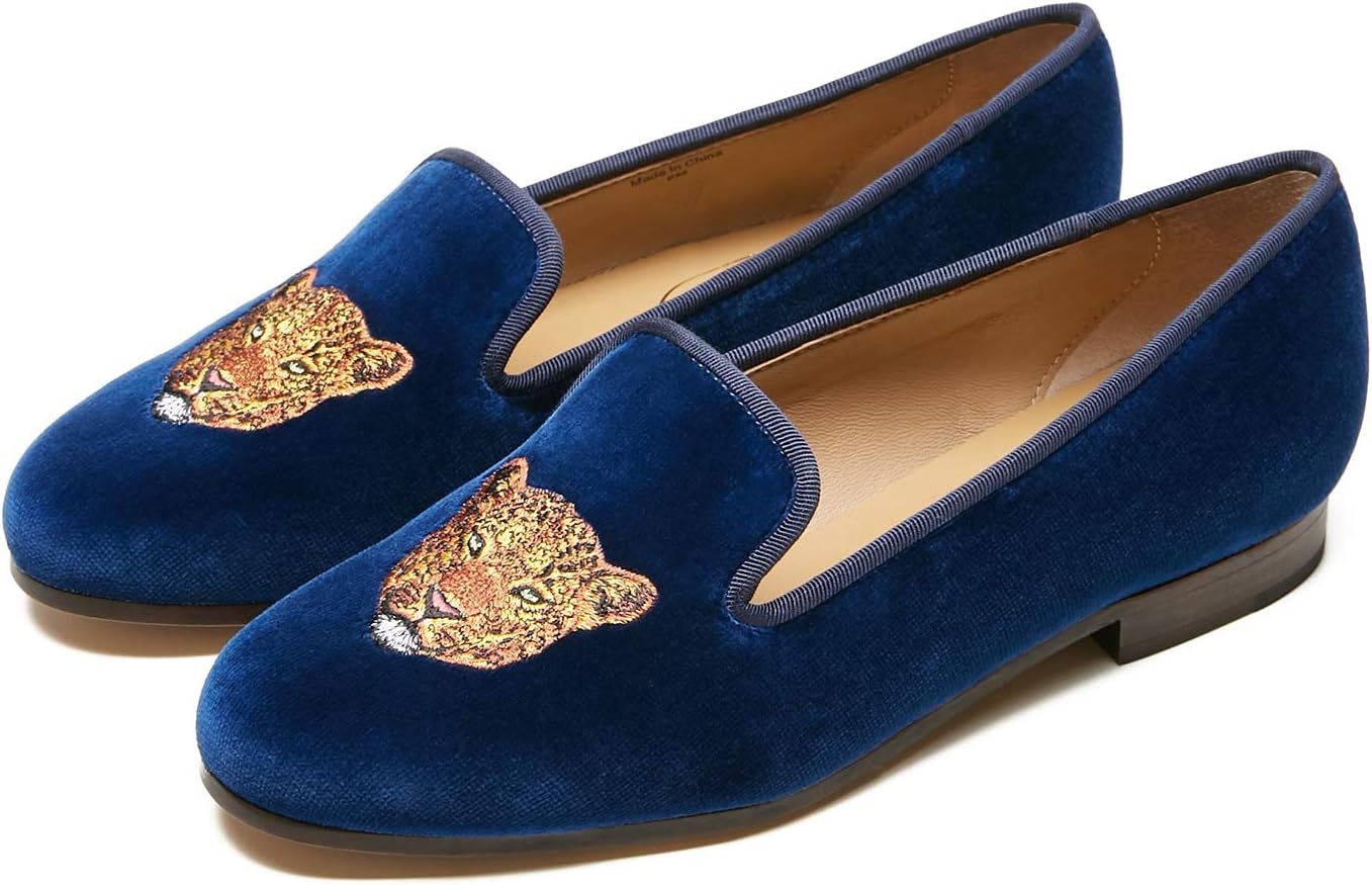 Journey West Women's Velvet Loafer Flat with Embroidery Velvet Slippers - Image 2