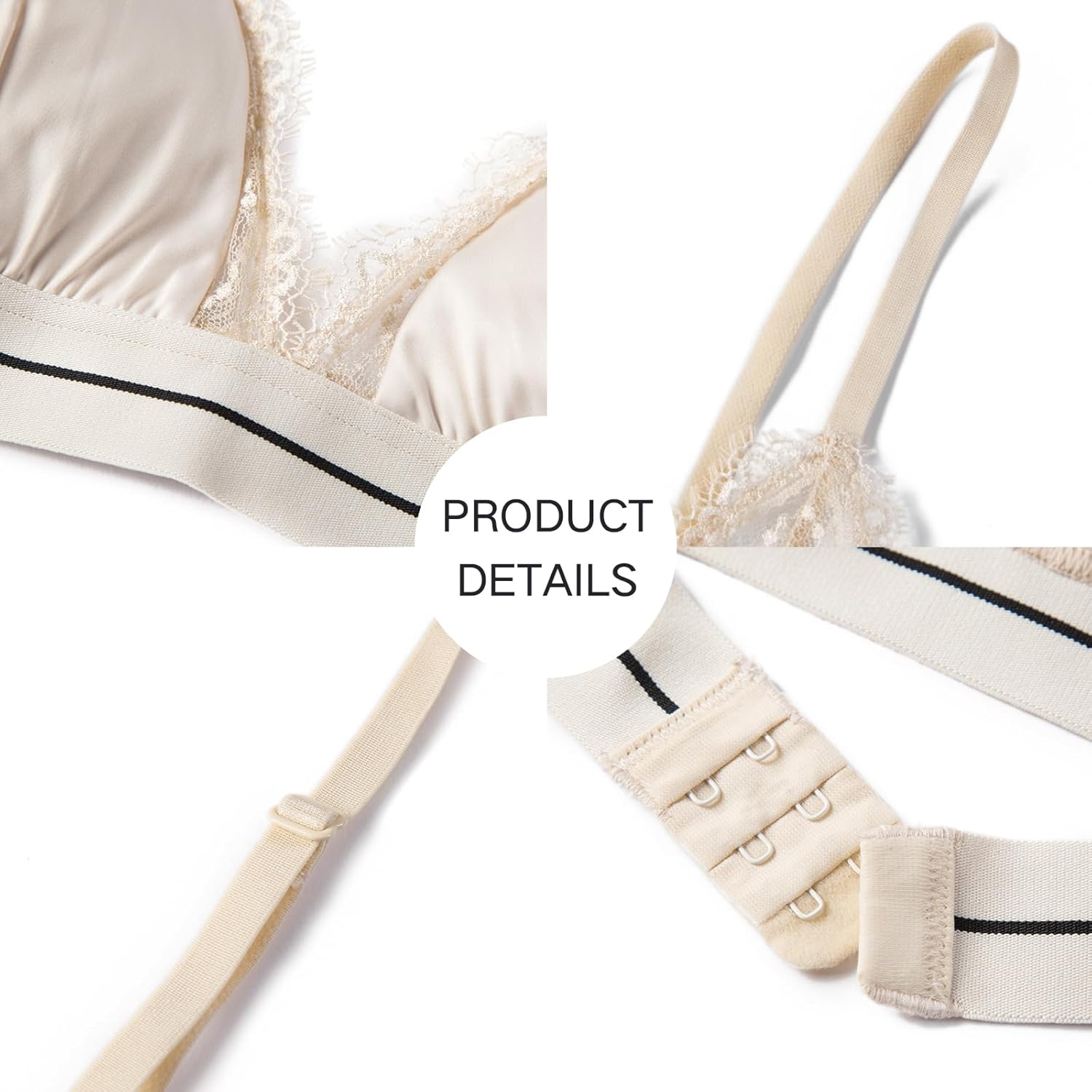 Satin Triangle Bralette，Comfort Wireless Lace Bralette with Removable Padding for A-B Cup - Image 7