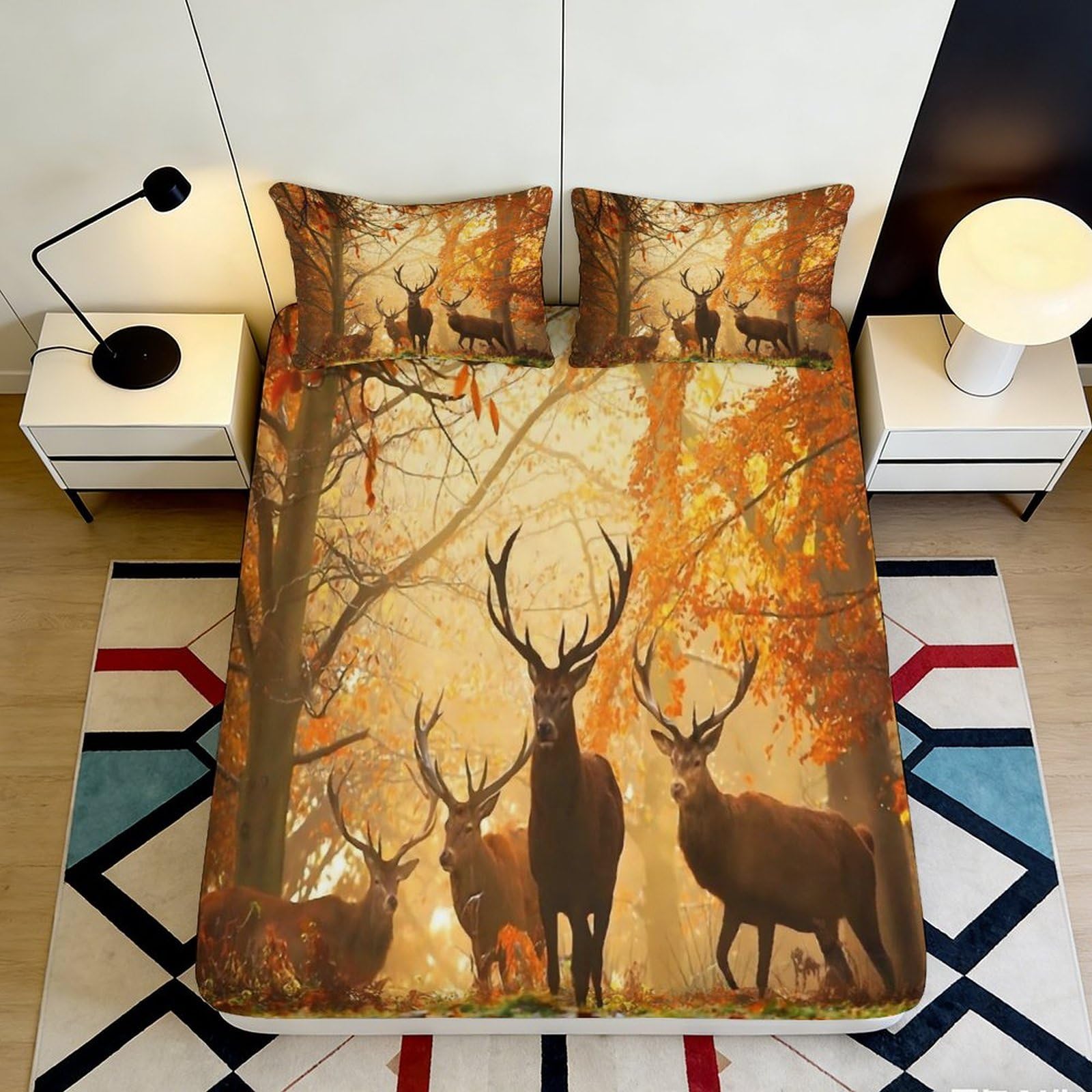 Uxinyoume Style-1 3D Printed Autumn Forest Fitted Sheet Microfiber Soft Deer Pattern Bed Cover For Bedroom Guest Room Decor 90X200x25cm