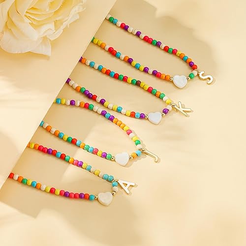 Miniatura 7 de Ursteel - Lindos collares coloridos con iniciales, gargantilla de cuentas de moda, regalo personalizado con iniciales para mujeres, adolescentes y
