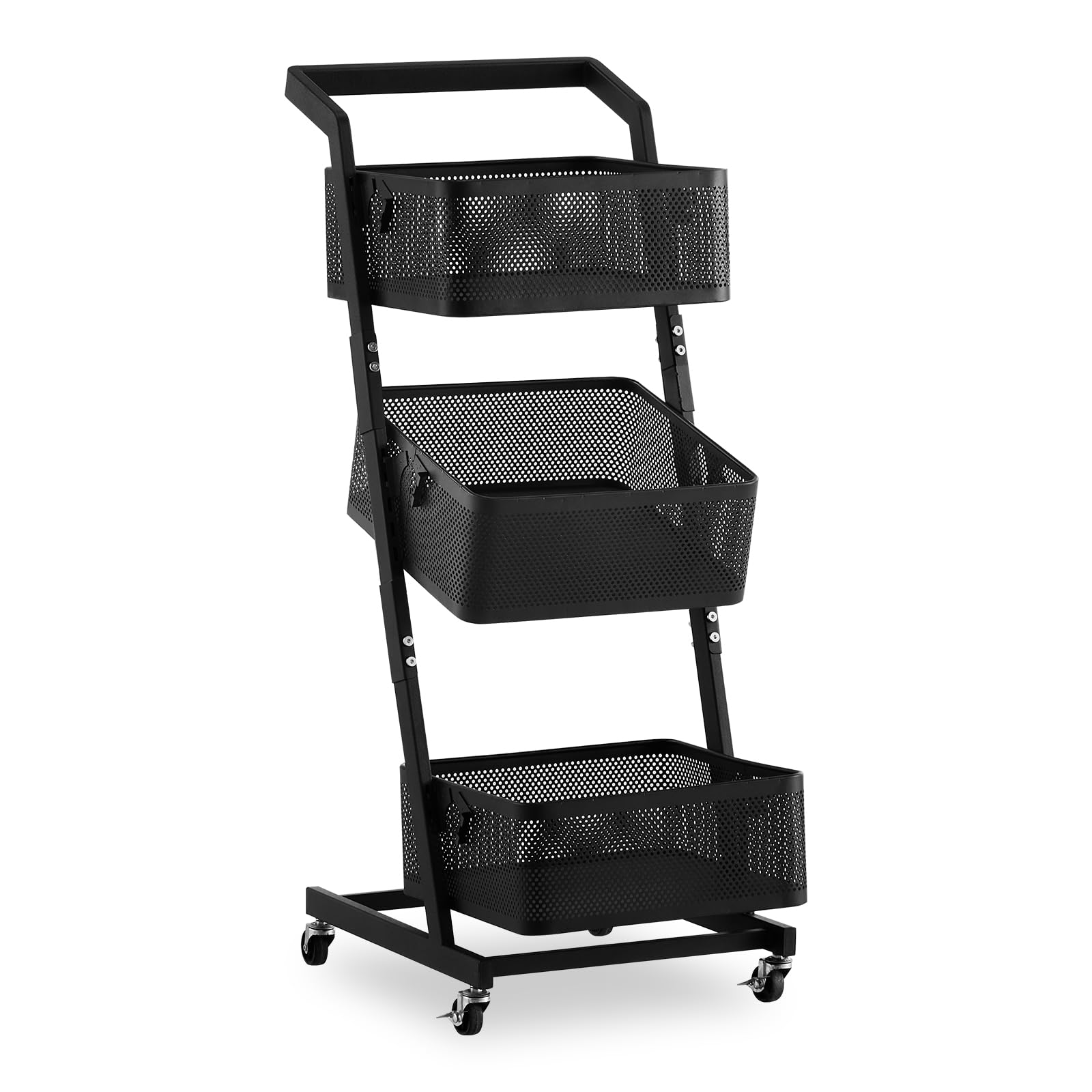 SFSLBFB Adjustable Metal Storage Trolley Cart with 90°/105° Tilt Draining Basket, Detachable Wheels, Perfect for Kitchen, Laundry, Bathroom & Living Room nization