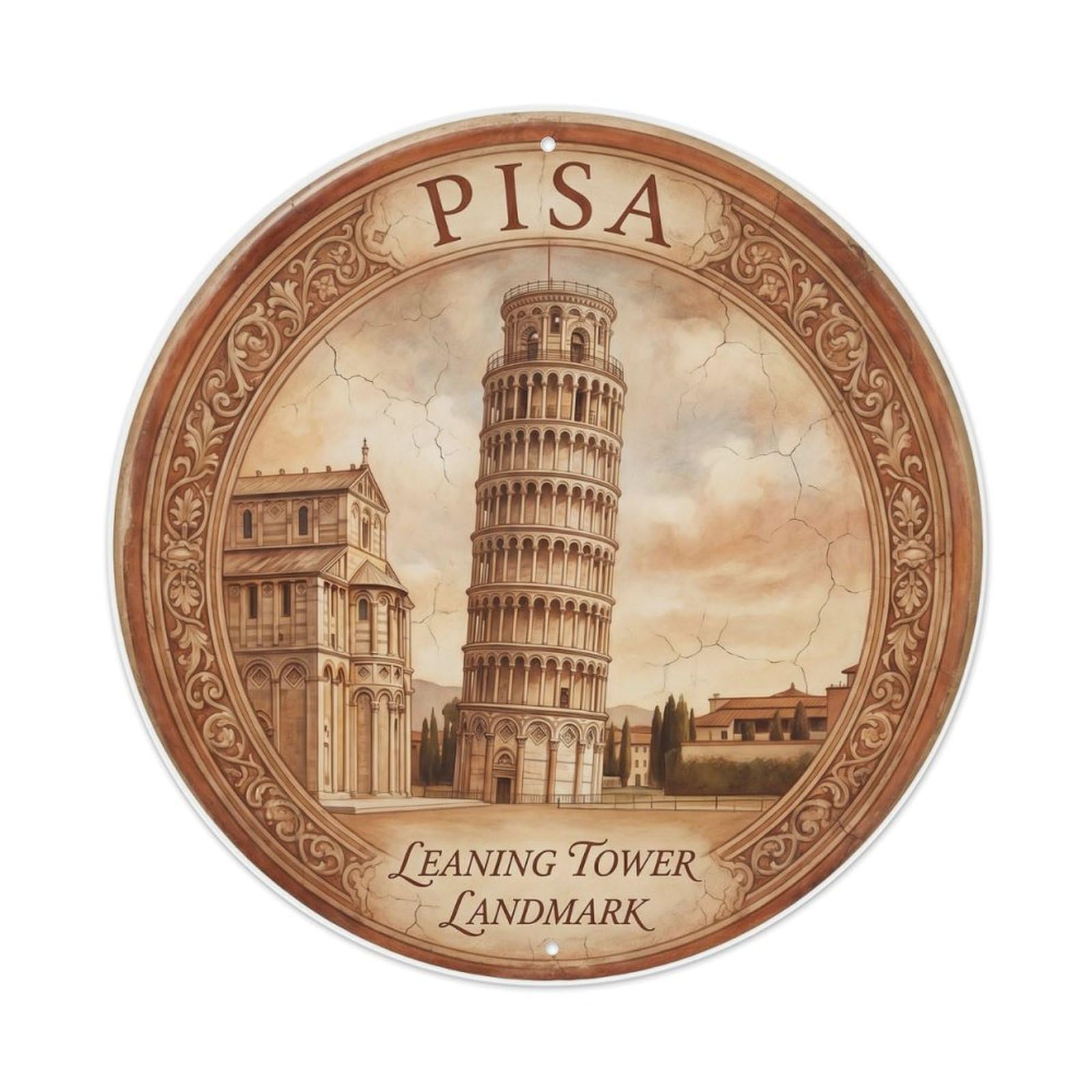 Vintage Travel Leaning Tower Pisa Metal Tin Sign