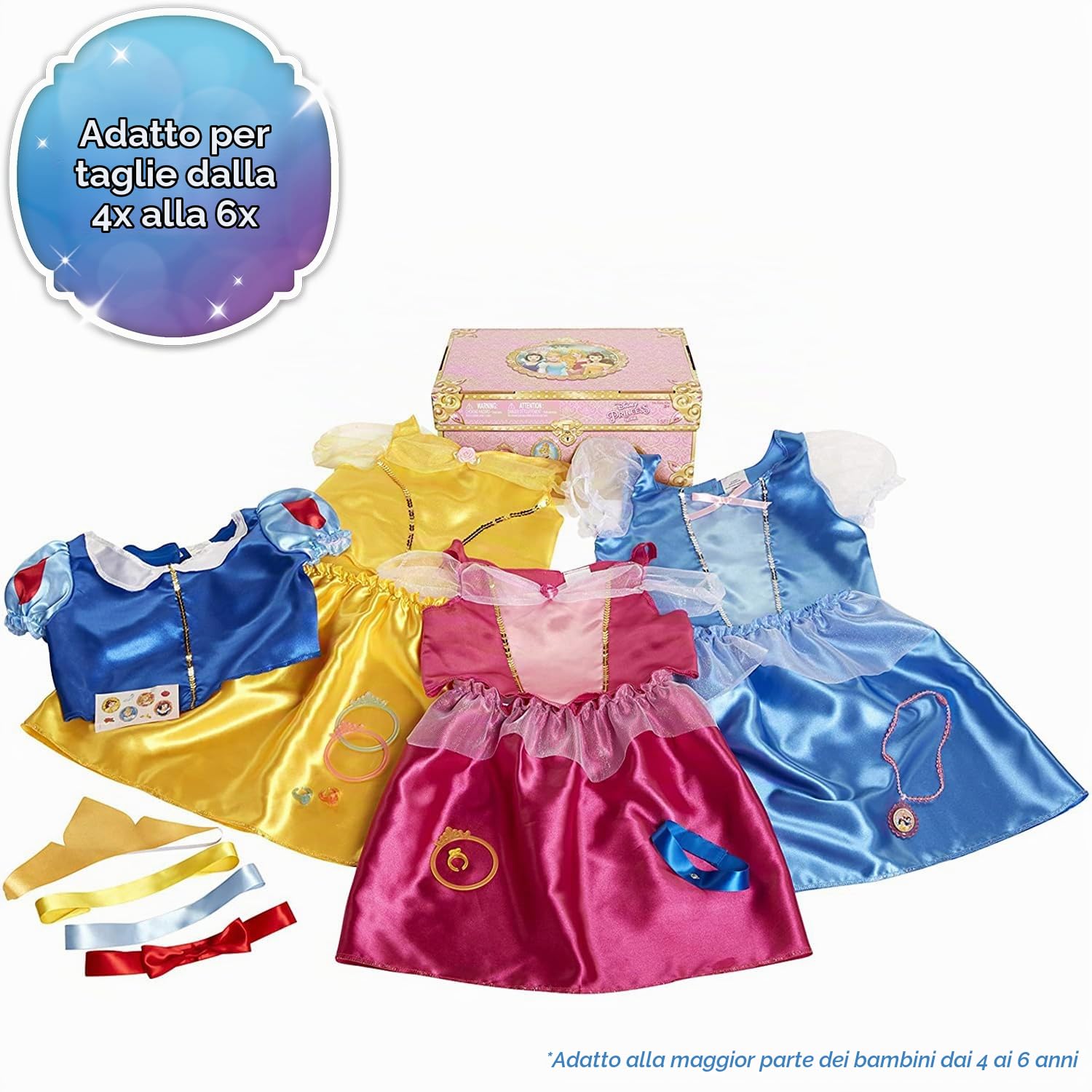 Disney Princess Il Baule delle Principesse Disney con 4 Abiti e Accessori, 21 Pezzi (Esclusiva Amazon)