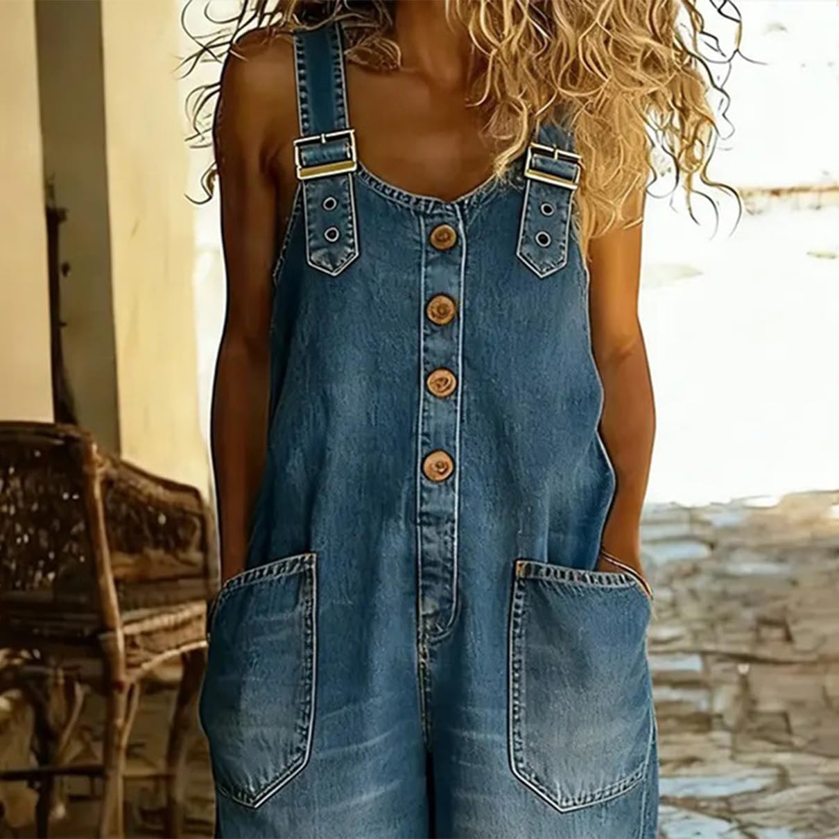 XUSAI Salopette da Donna in Denim Vintage Invecchiato Anni '90, Senza Maniche, vestibilità Ampia, Orlo Arrotolato, Gamba Dritta, Tuta in Jeans con Tasche