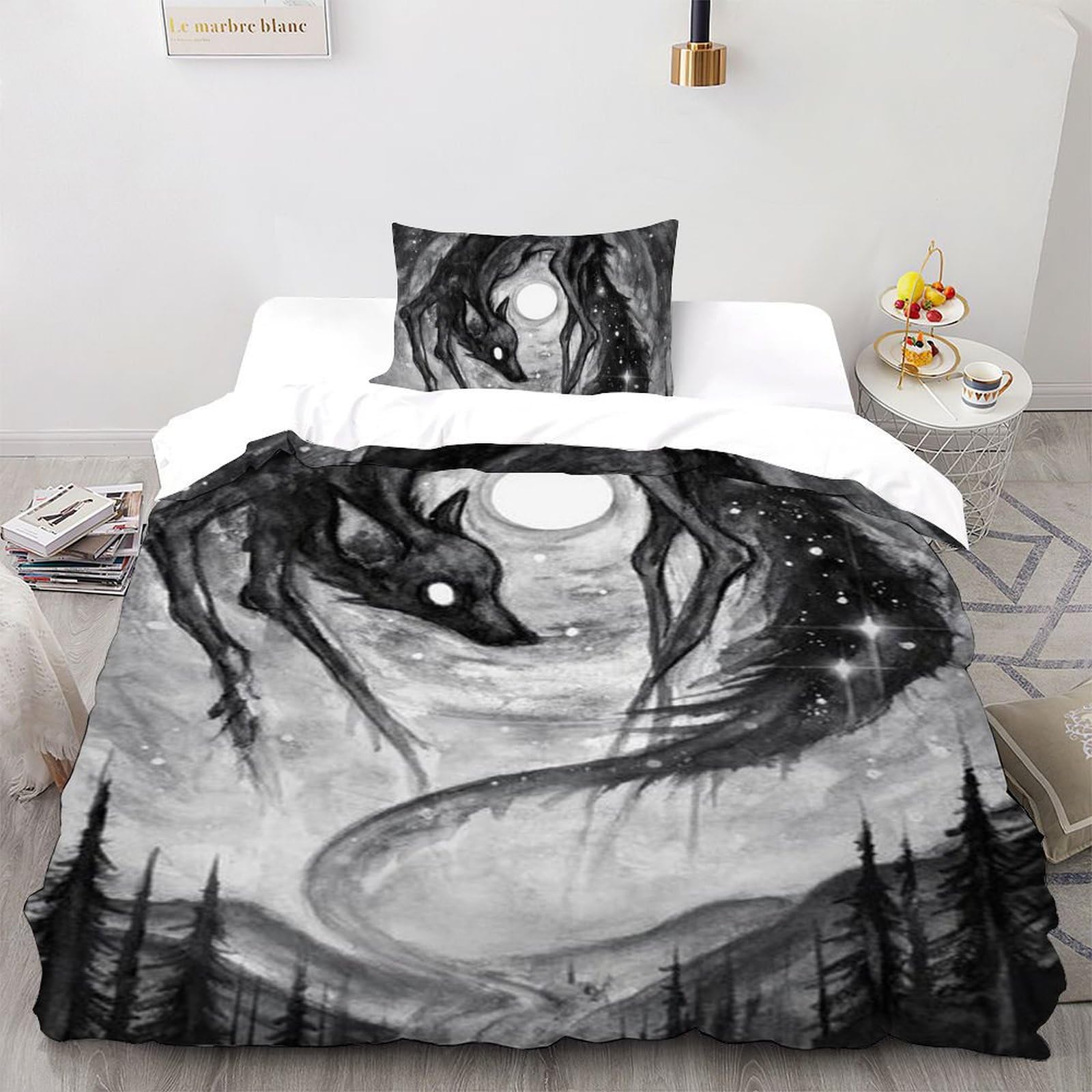Housse de couette single 135x200cm microfibre animaux imprimé 3D taies d'oreiller pour lit filles