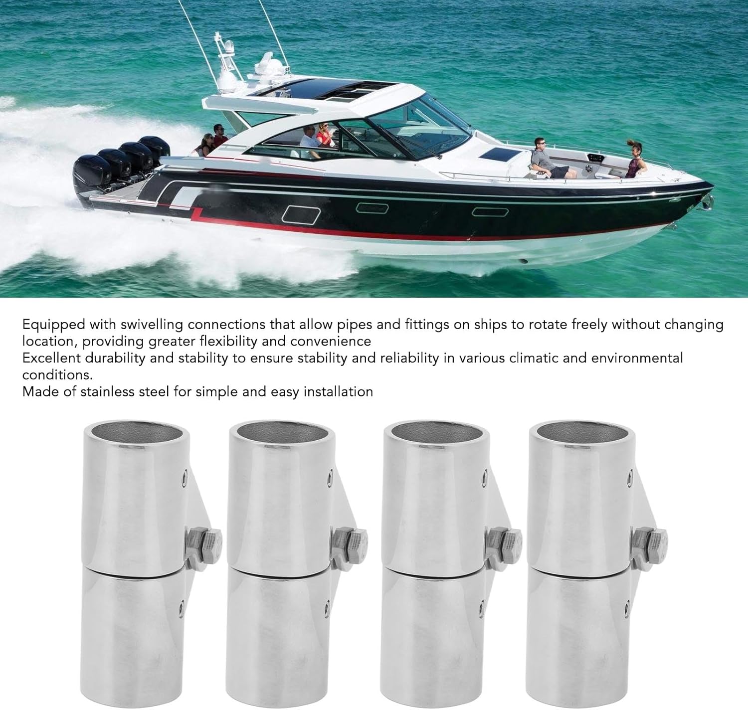 4Pcs 25MM Swivel Pipe Connector, Stainless Steel Boat Pipe Fitting, Rugged and Stable for Marine Yachts, Inflatable Yachts, Easy Installation