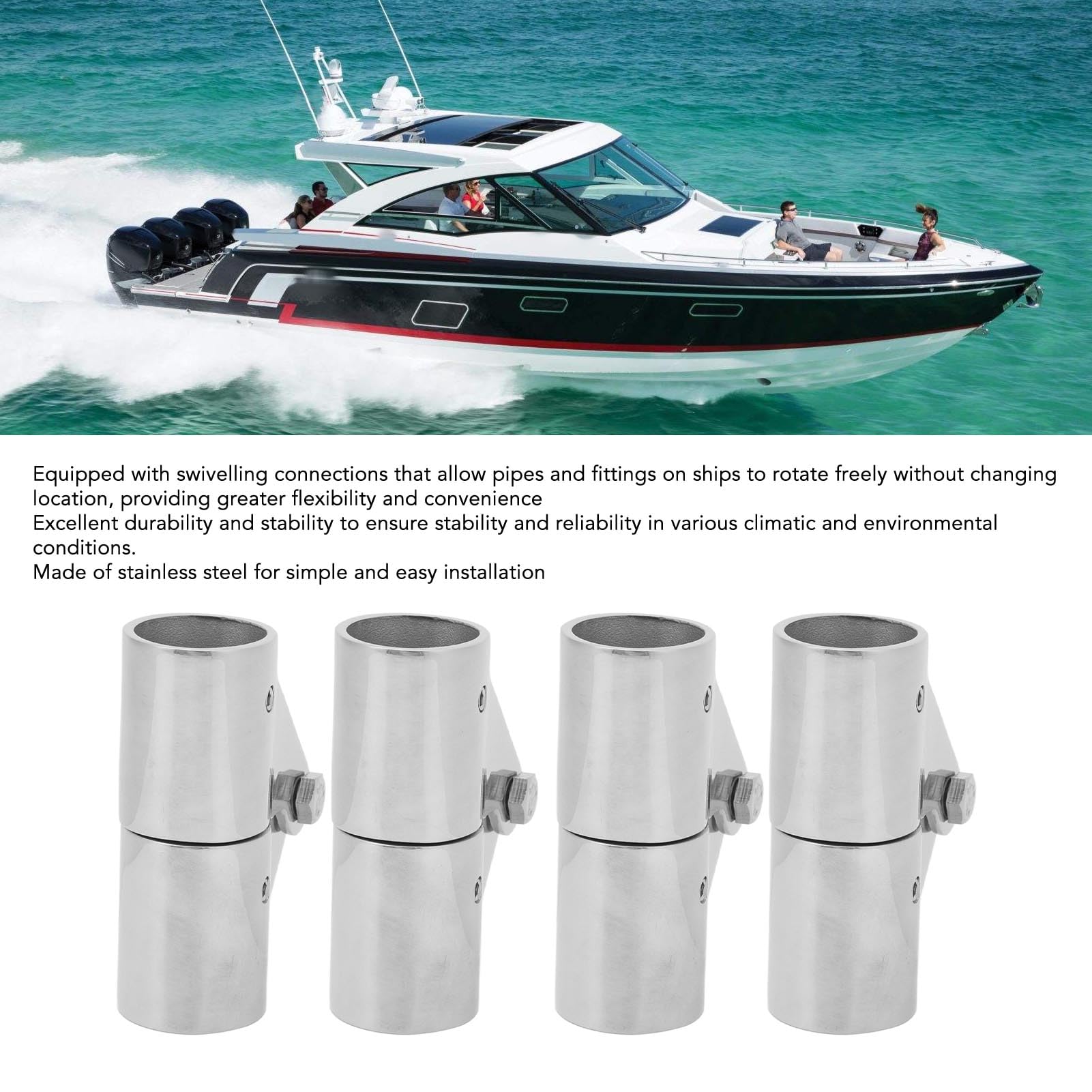 4 Pezzi di connettore Girevole per Tubi da 25 mm in Acciaio Inox, connettore per Tubi di Barche e Yacht marini, Raccordo a Tubo con Giunto Rotante per Yacht aziendali gonfiabili in