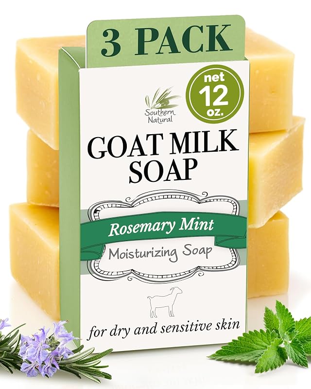 Sabonete em barra de leite de cabra Southern Natural com alecrim e menta, pacote com 3