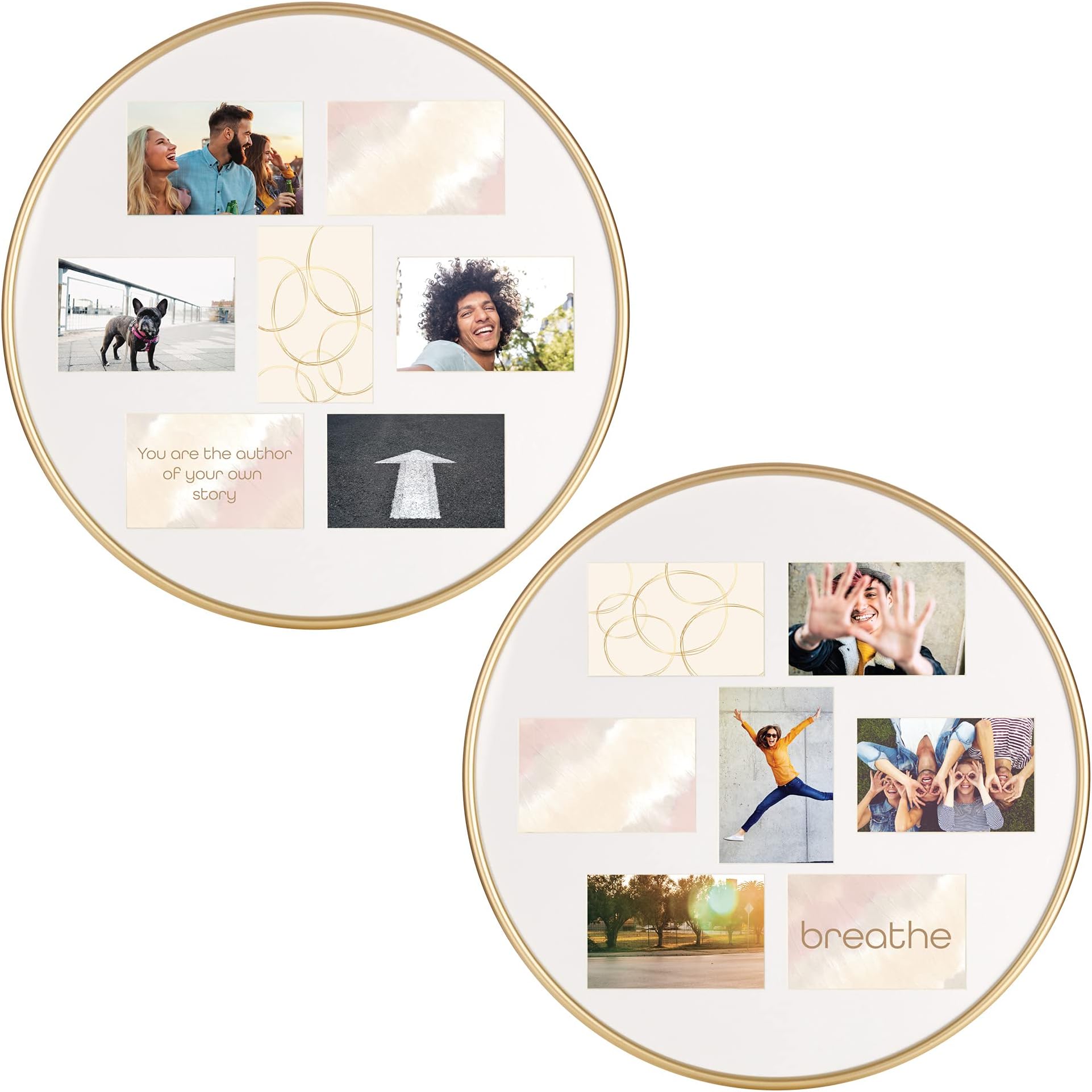 Gallery Solutions Gold Modern Round Collage Picture Frame Set, 7 Opening, Set of Two