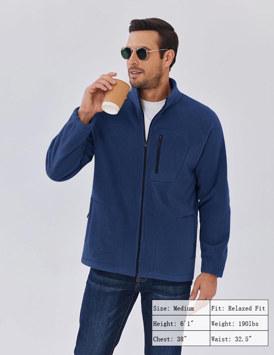 COOFANDY Men's Fleece Jackets Full Zip Raglan Long Sleeve Lightweight Casual Outdoor Warm Jacket Coat with Pockets