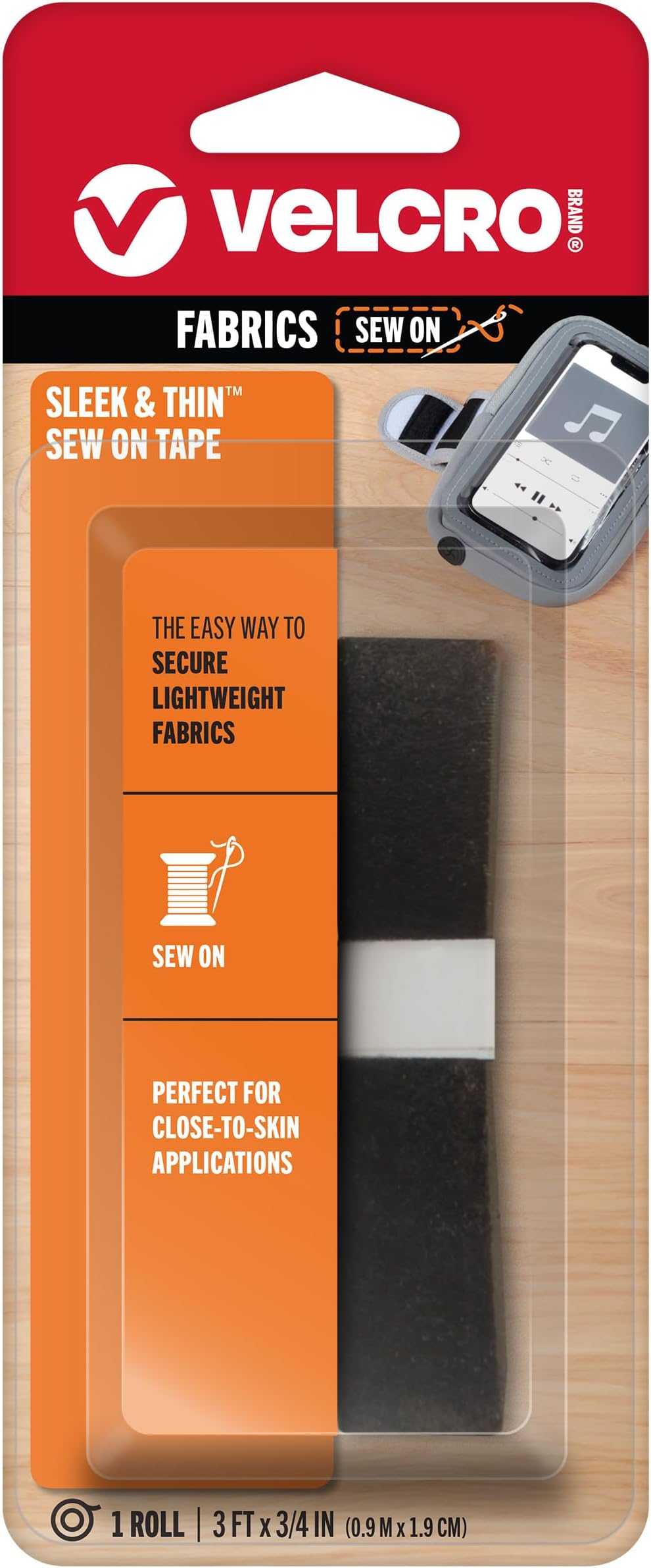 Sleek and Thin for Fabrics | 3ft x 3/4in Tape, Black | Soft on Skin Ultra Light with Sewing Lane Technology,