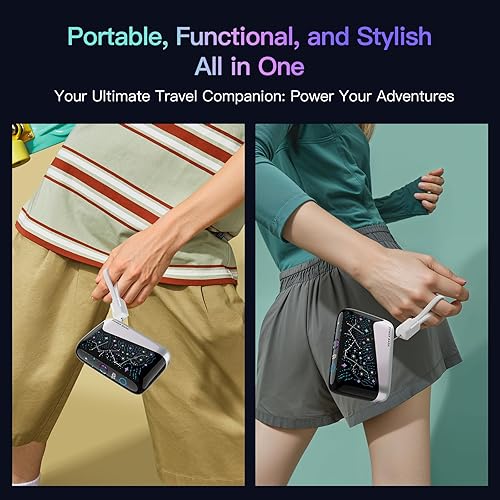 Miniatura 6 de Cargador portátil "Galaxy" 2025 con cables integrados, cargador portátil de 12000 mAh, fuente de alimentación esencial de viaje, banco de energía de