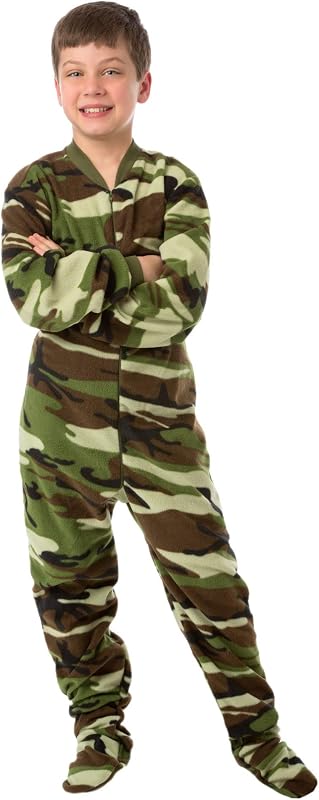 BIG FEET PAJAMA CO. Kids Onesie Pajamas, Micro Polar Fleece, Camo, Unisex | Boys and Girls One Piece Footed PJs, Big Kids Onesie, Unisex Micro Polar Fleece, Warm and Cozy Sleepwear for Youth Sizes