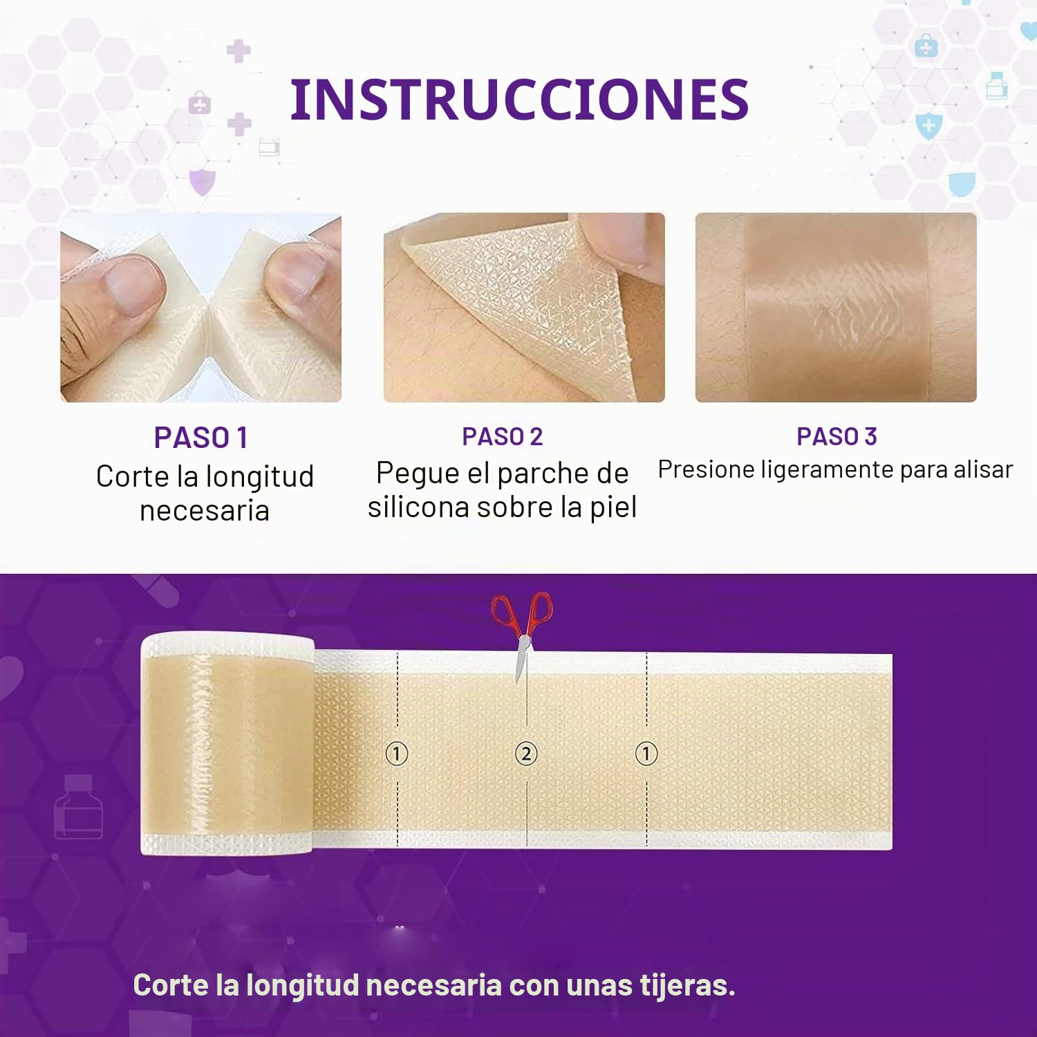 Hojas de cicatriz de silicona - cinta de cicatriz de Gel de silisuave - tiras de cicatriz reutiliz, de grado médico